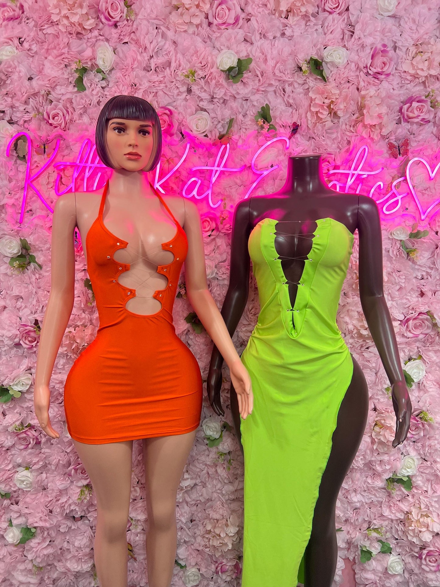 Flirty Dress Orange Sexy Party Outfit, Clubwear, or Night Out Fashion | Shiny and Bold Statement Look Women's Clothing