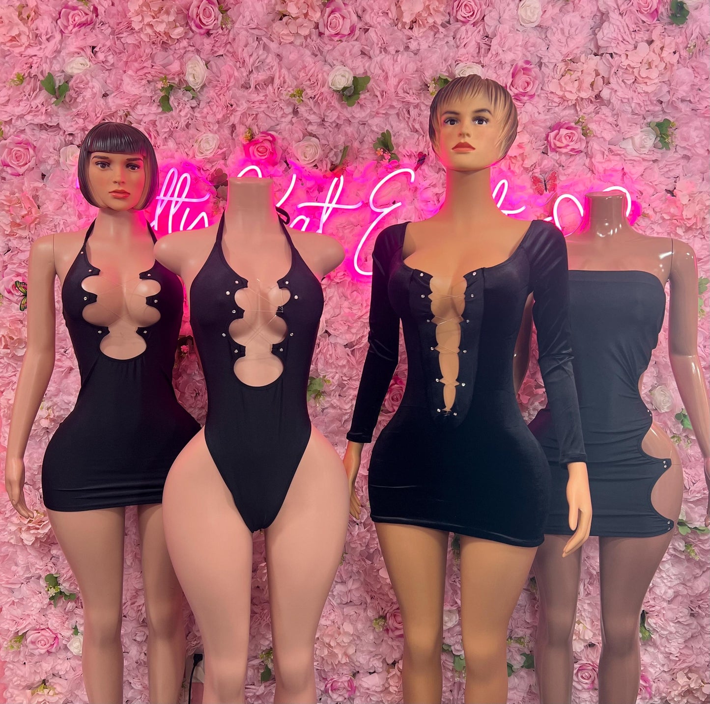 Black Dress Sexy Party Outfit, Clubwear, or Night Out Fashion | Shiny and Bold Statement Look Womens Clothing