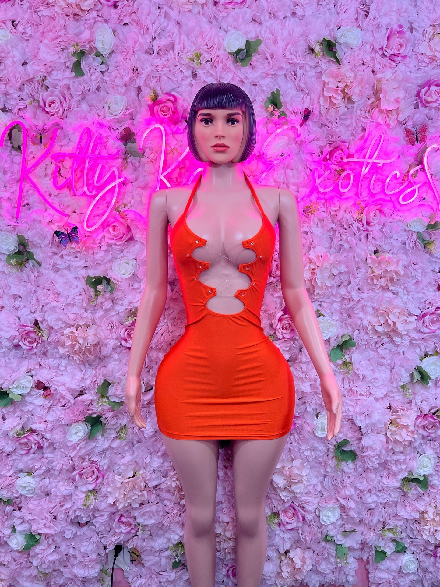 Flirty Dress Orange Sexy Party Outfit, Clubwear, or Night Out Fashion | Shiny and Bold Statement Look Women's Clothing