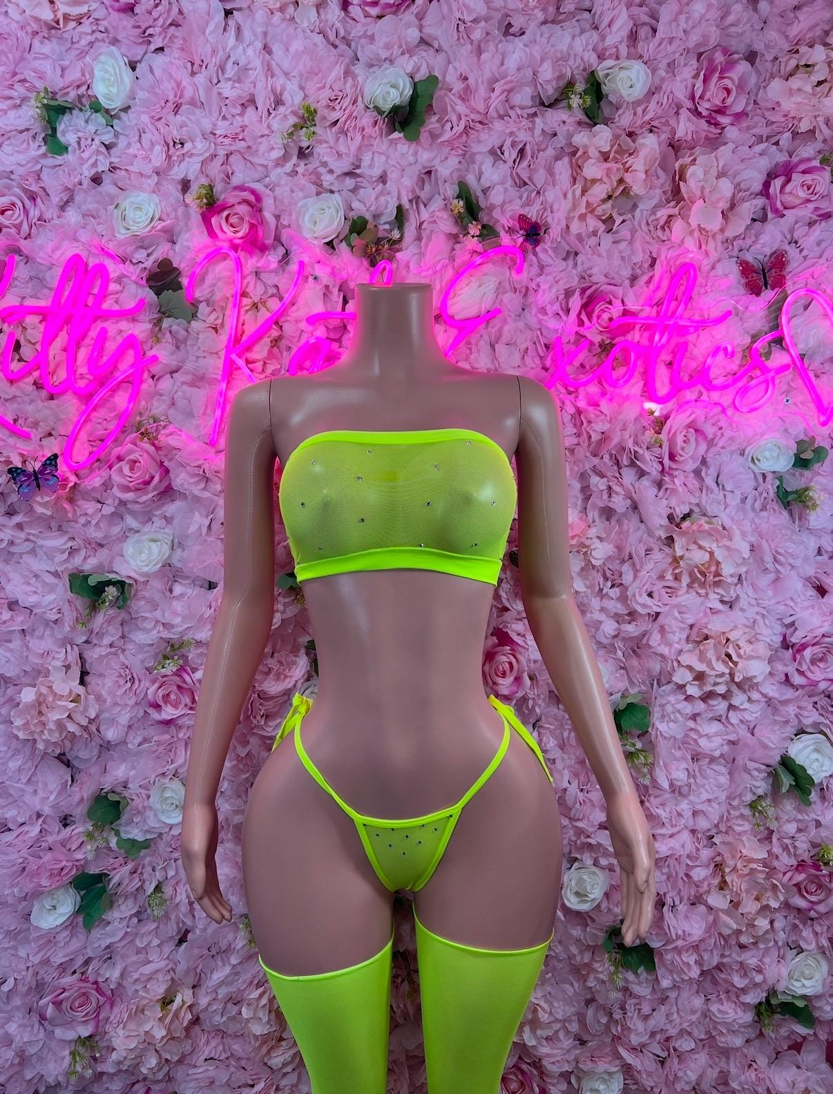 Exotic Dancewear Two Piece Neon Green With Leggings Costume For Performers and Festival Wear