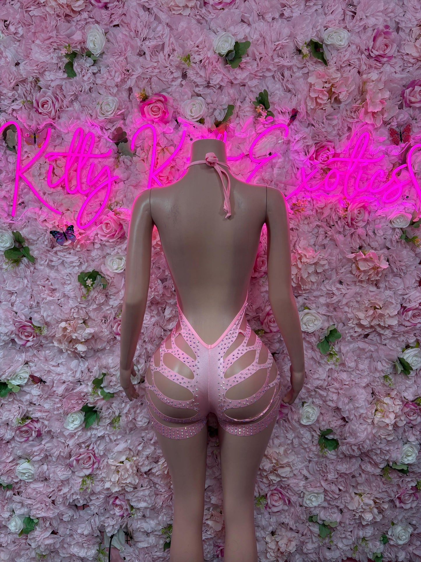 Bottlegirl One-Piece Pink Rhinestone Bodysuit Set Vacation | Exotic Dancewear Festival wear