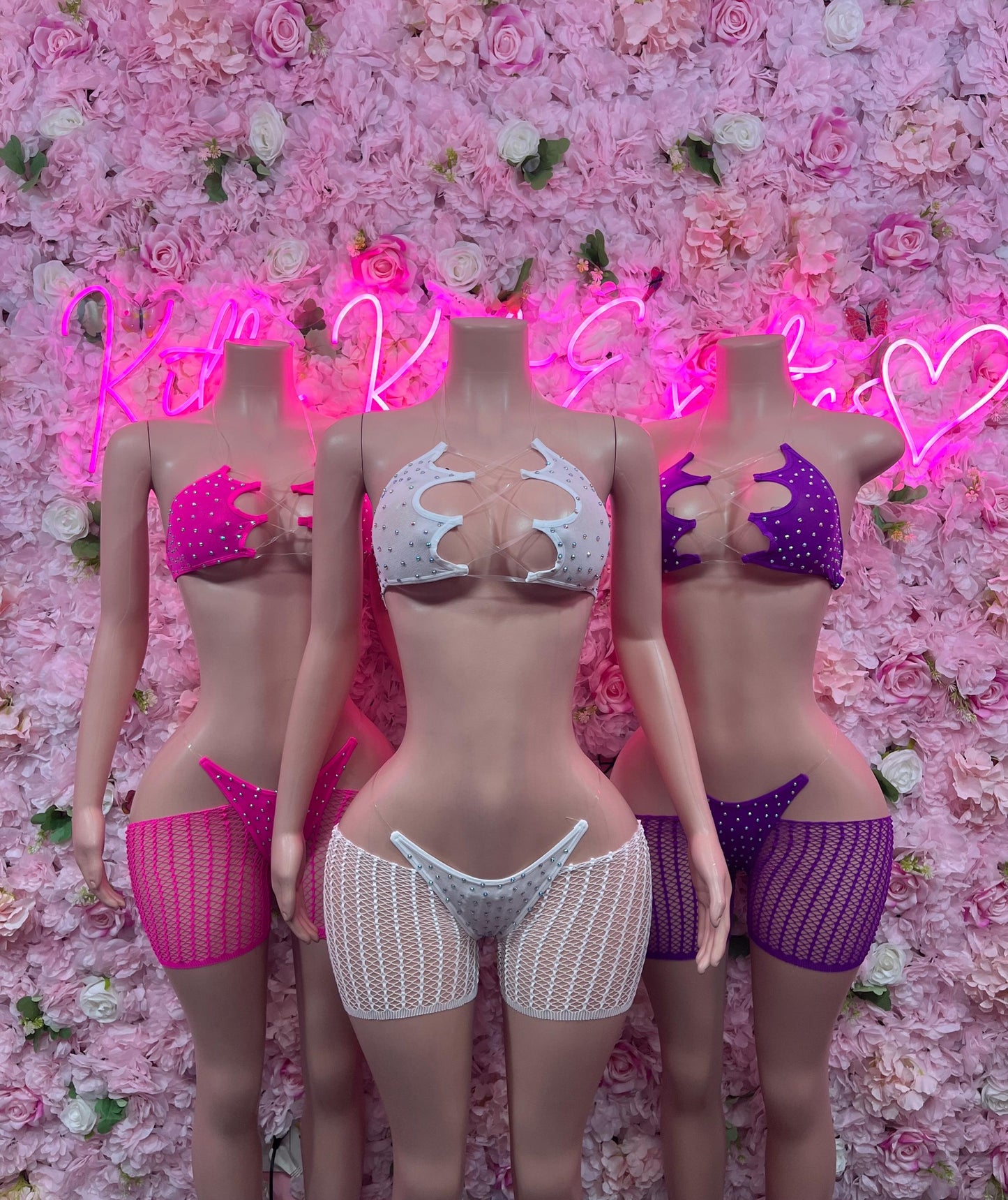 Exotic Dancewear Two Piece Fishnet Pink Dancewear Exotic Wear Festival Wear
