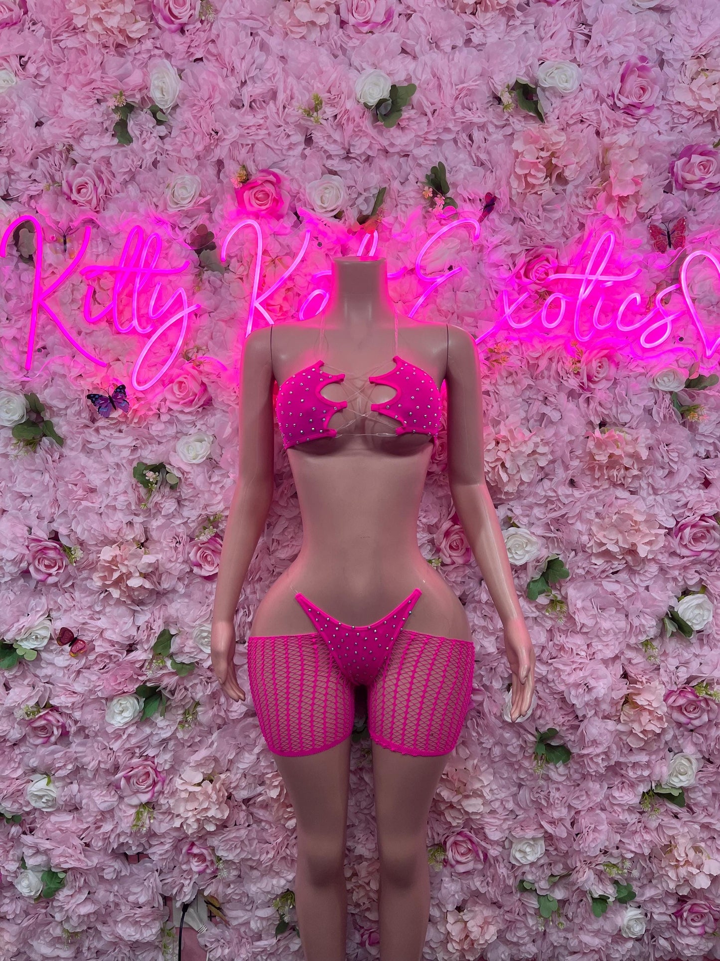 Exotic Dancewear Two Piece Fishnet Pink Dancewear Exotic Wear Festival Wear