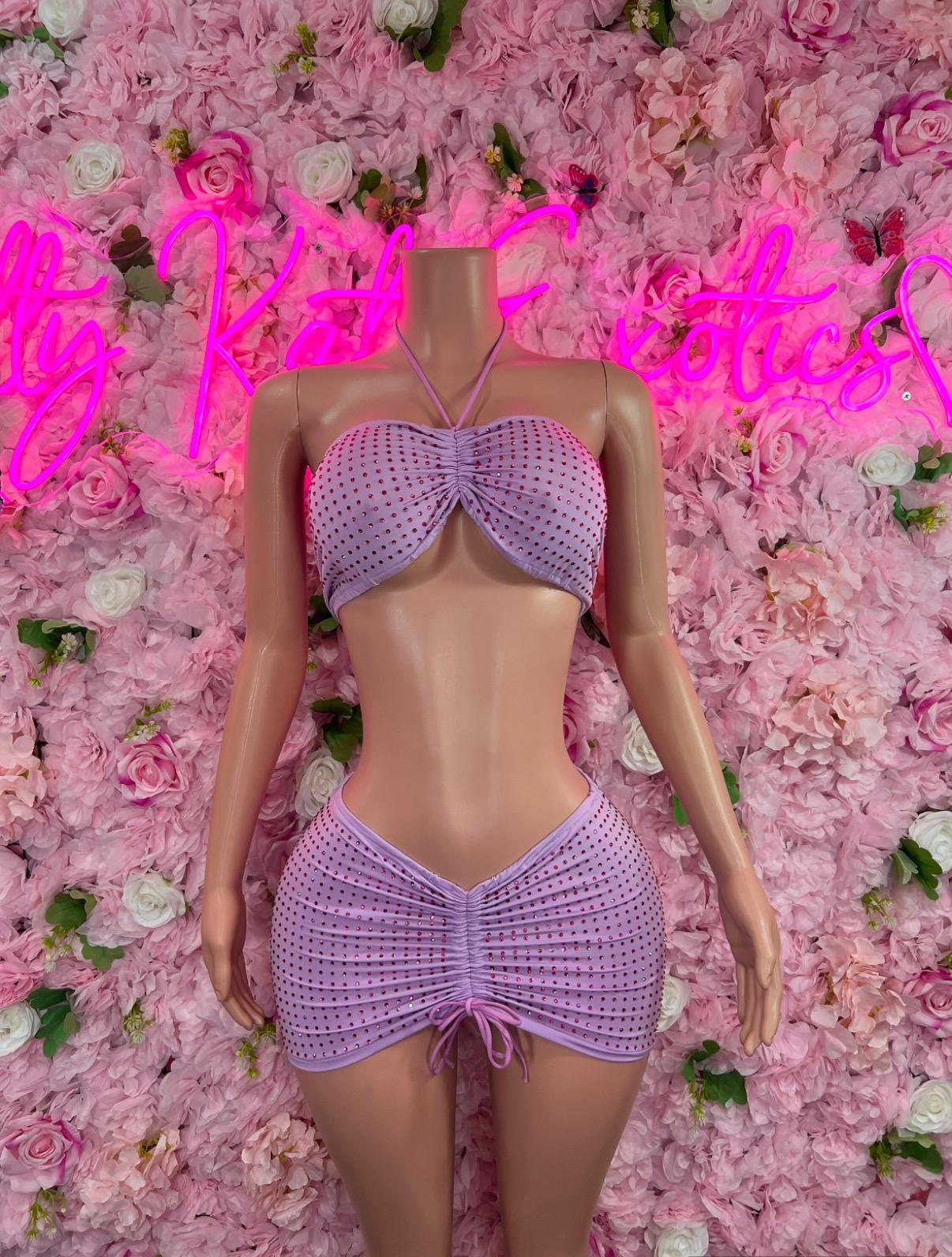 Rave Outfit Two Piece Rhinestone Skirt Set Lilac Ravewear Festival wear