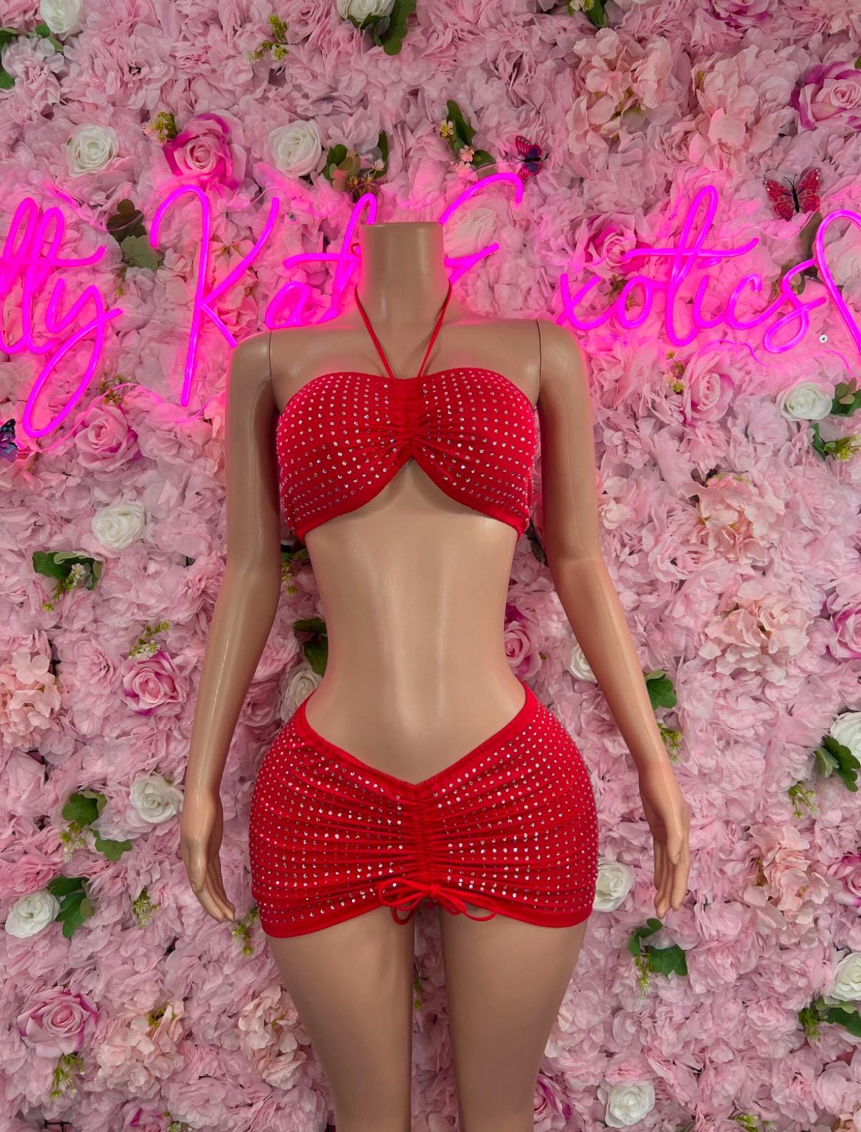 Valentines Day Women's Skirt Two Piece Rhinestone Skirt Set Red Ravewear Festival wear