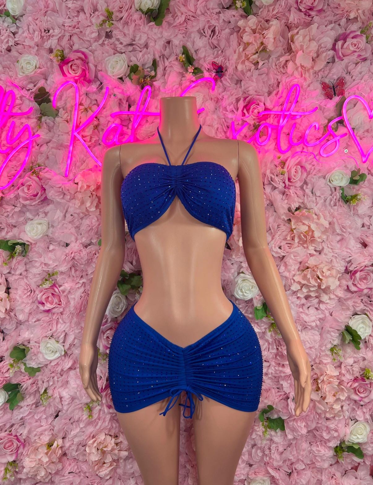 Women's Skirt Two Piece Rhinestone Skirt Set Royal Blue Ravewear Festival wear