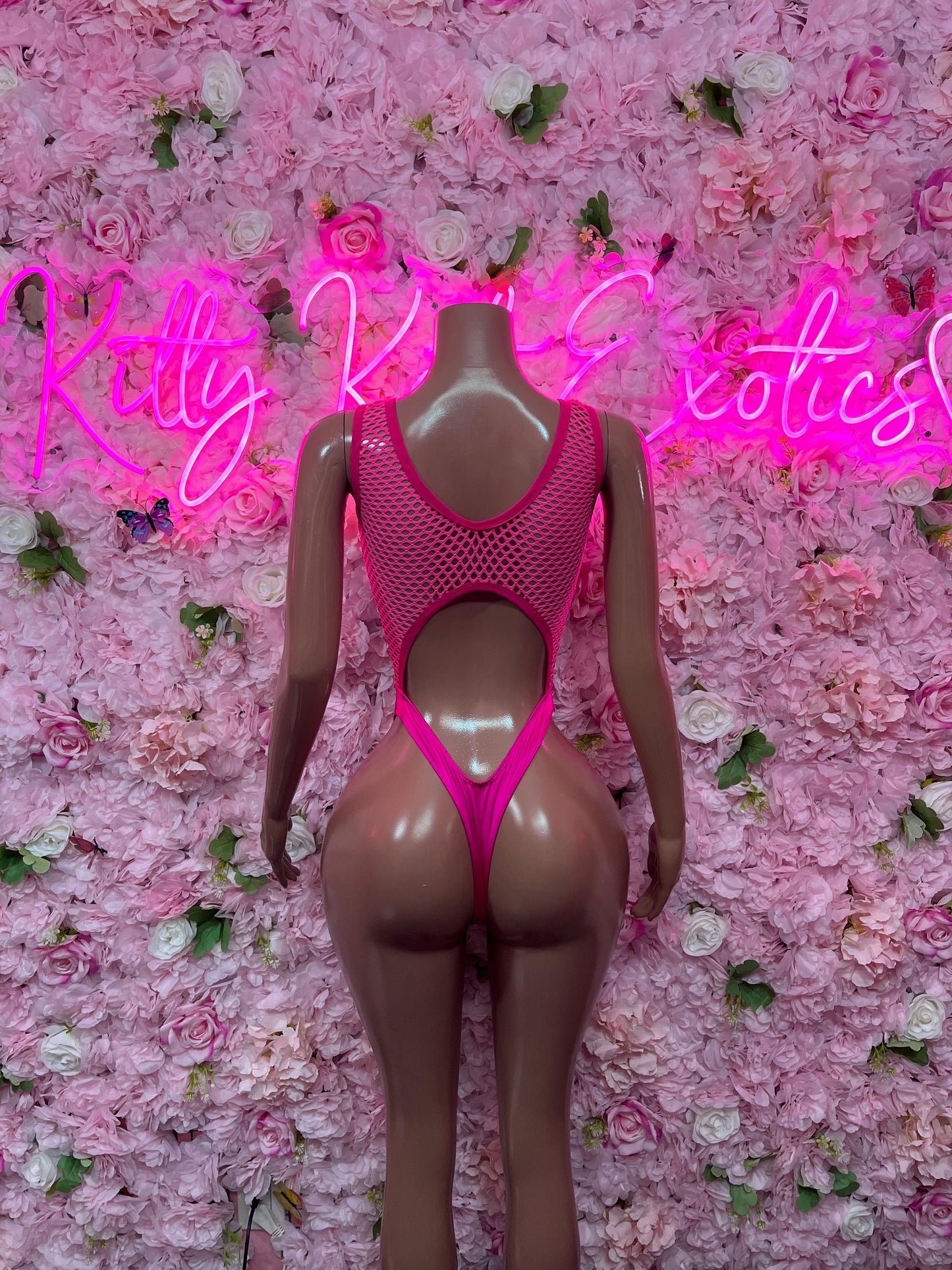Festival Wear One Piece Pink Fishnet Bodysuit Exotic Dancewear for Performers, Raves, or Night Out | Sexy and Flattering Style