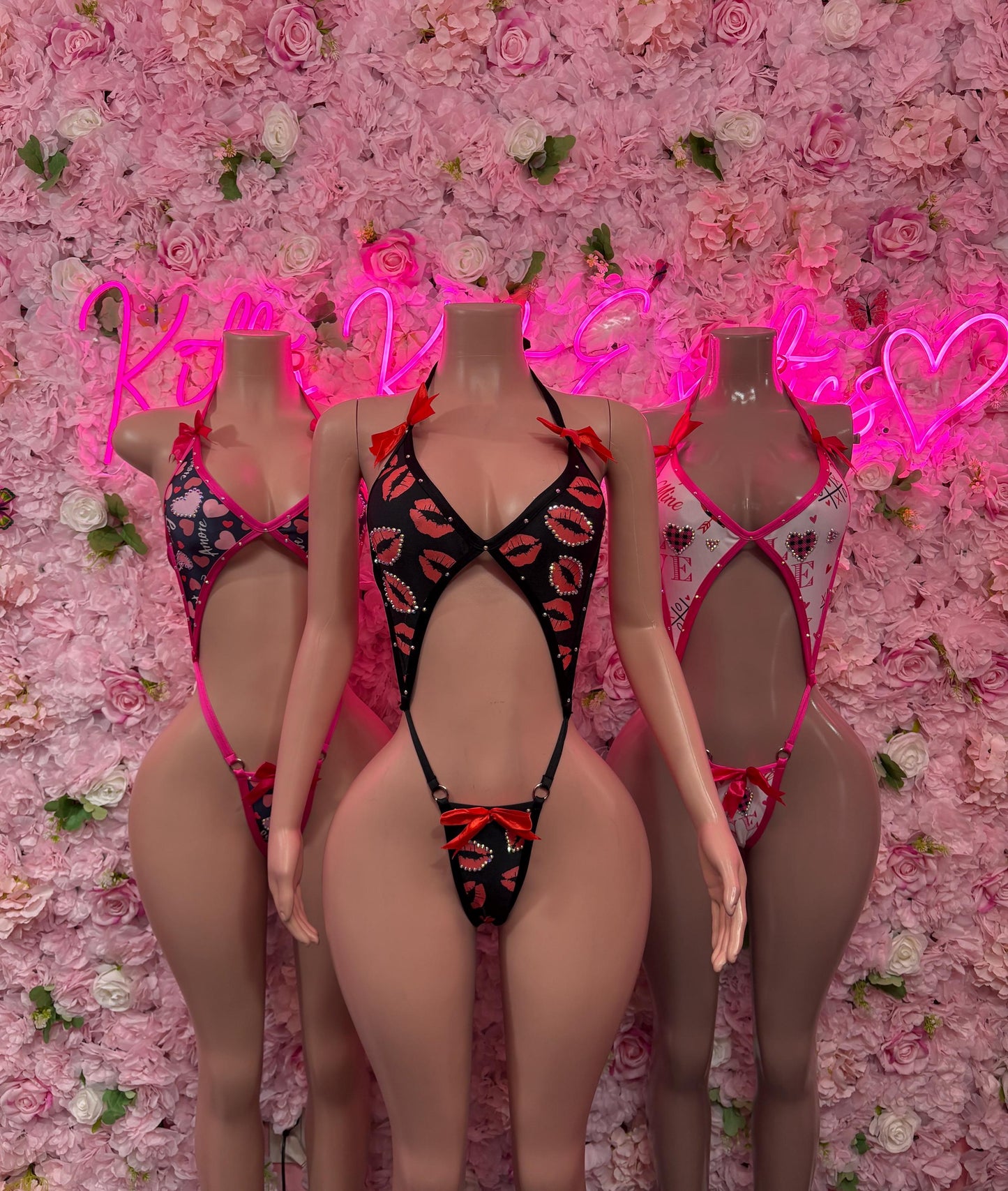 Cute Valentines Day Exotic Dancewear One-Piece Slingshot - Sexy Hearts Romantic Outfit for Date Night - Cute Gift for Her