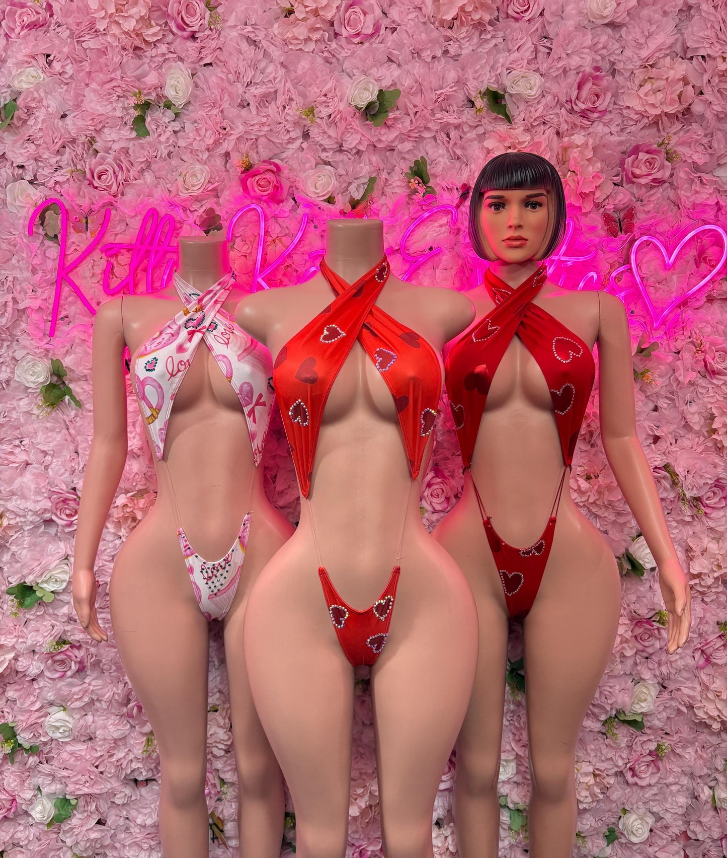 Gift For Her Valentines Day One-Piece Slingshot - Sexy Hearts Romantic Outfit for Date Night - Cute Gift for Her