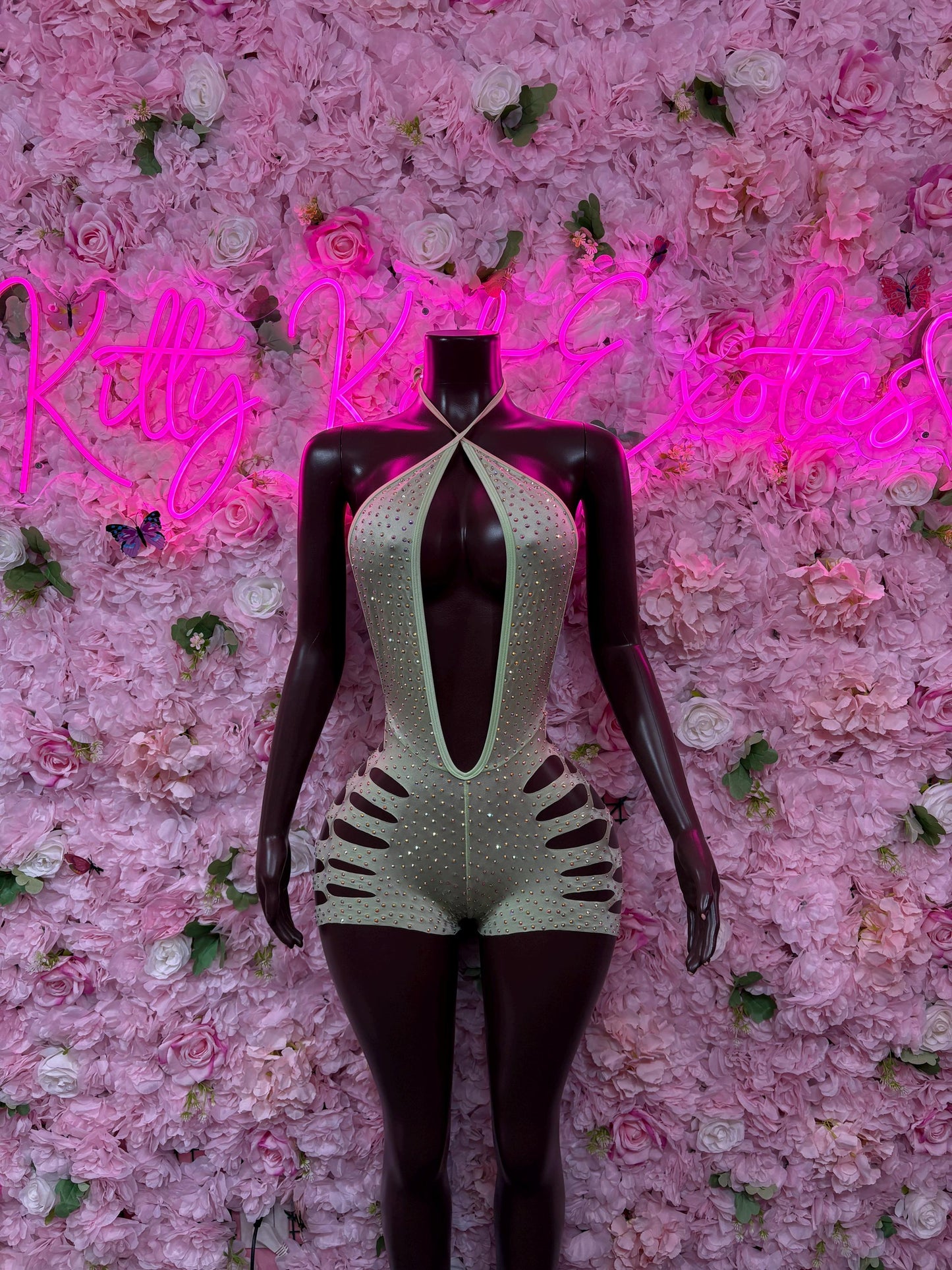 Bottlegirl One-Piece Green Rhinestone Bodysuit Set Vacation | Exotic Dancewear Festival wear