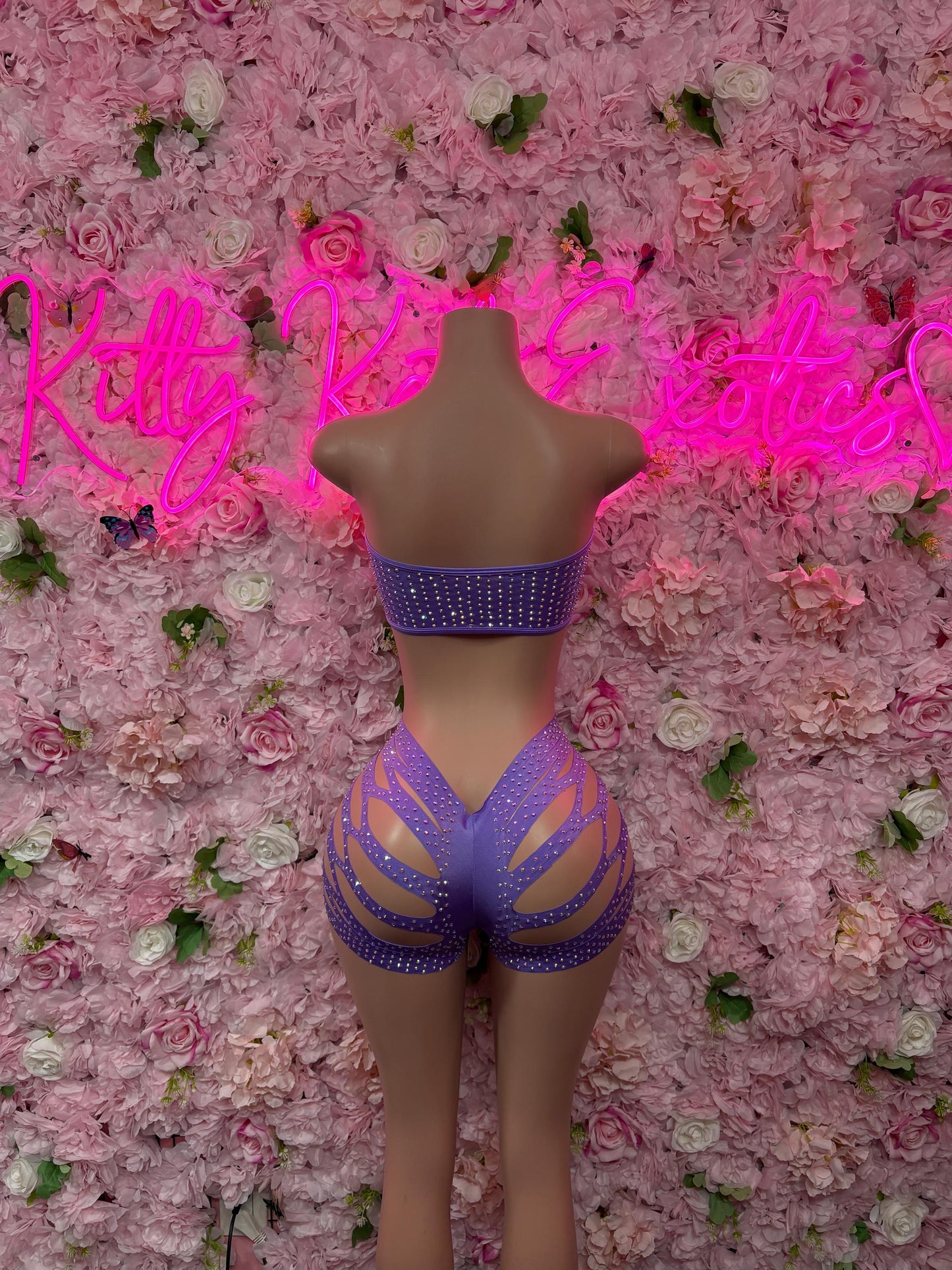 Bottlegirl Two-Piece Lilac Rhinestone Bodysuit Set Vacation | Exotic Dancewear Festival wear