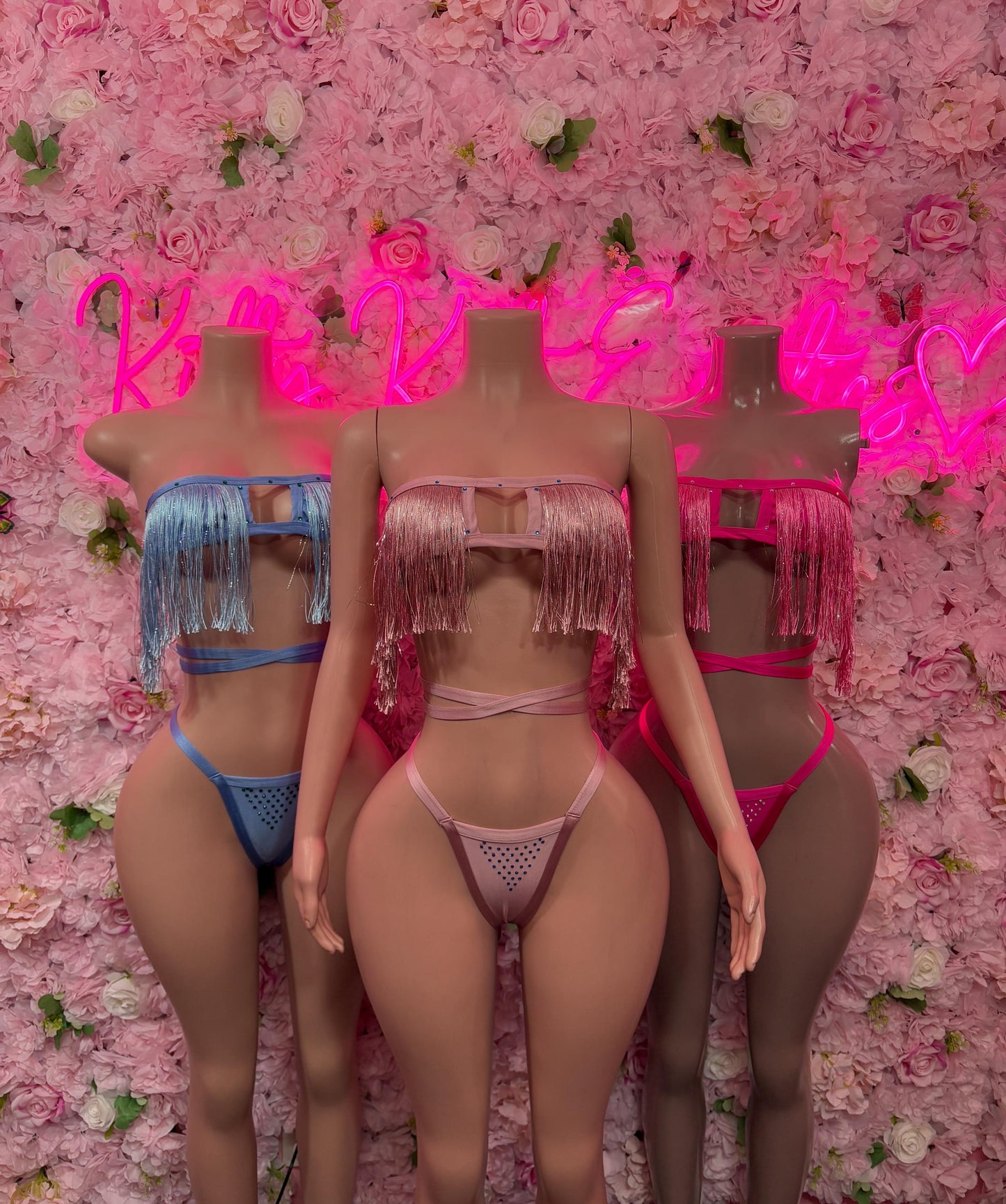 Rave Outfit Two Piece Baby Pink Fringe Dancewear Ravewear Exoticwear