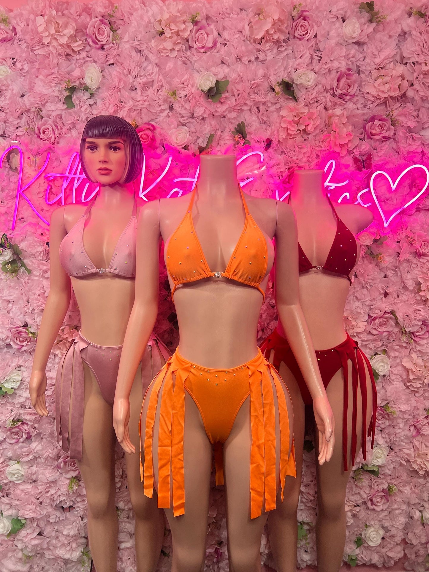 Exotic Dancewear Two-Piece Red Fringe Exotic Dancewear Costume Sexy Festival Outfit, Rave Performance Set, Stripper & Go-Go Dancer Wear