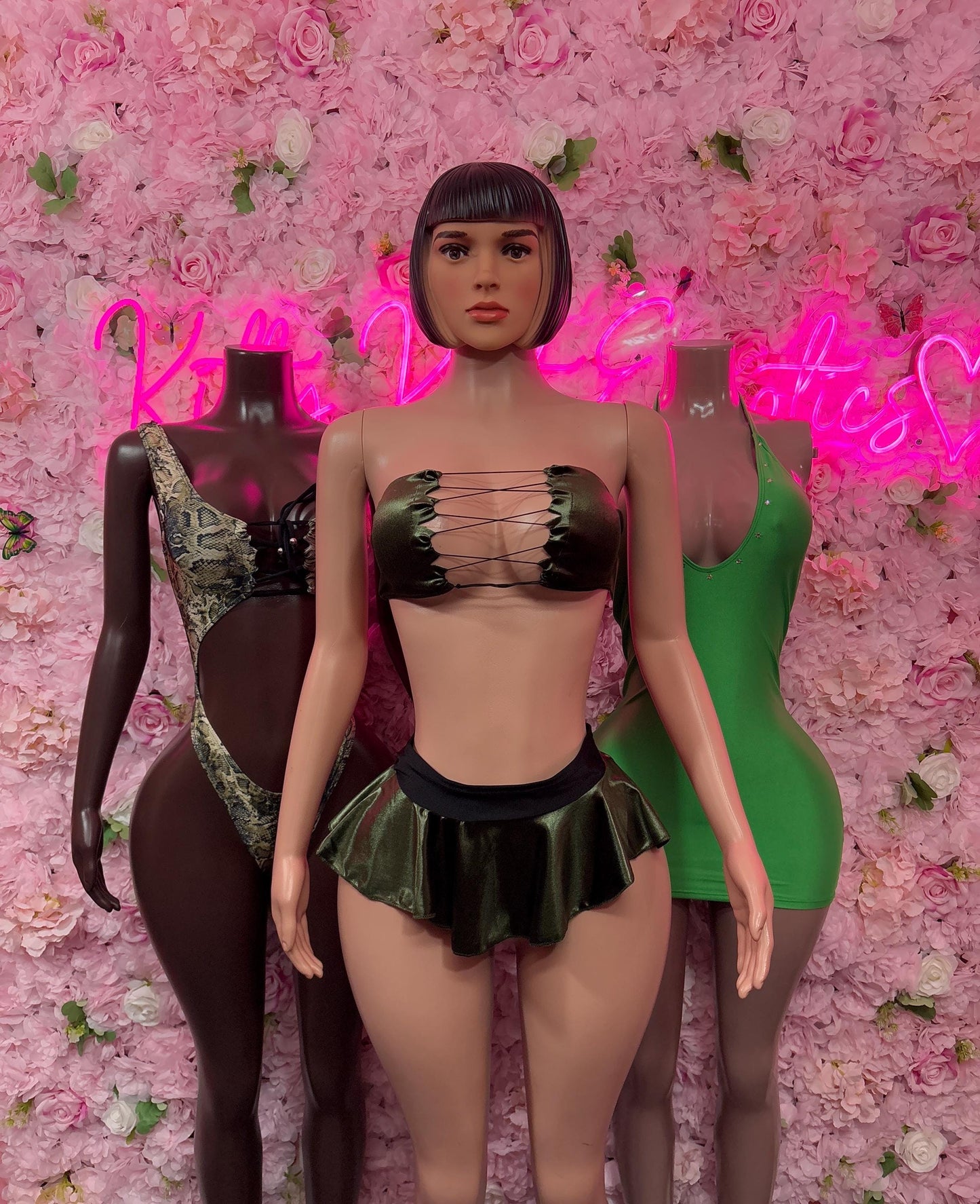 Exotic Dancewear Two Piece Skirt Green , Bodysuit - Exotic Dancewear Elegant and Sexy for Performers, Events, or Special Occasions