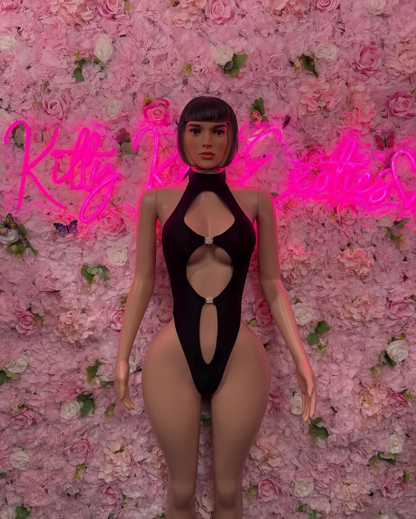 Waitress Uniform One Piece Black Bodysuit - Exotic Dancewear Elegant and Sexy for Performers, Events, or Special Occasions