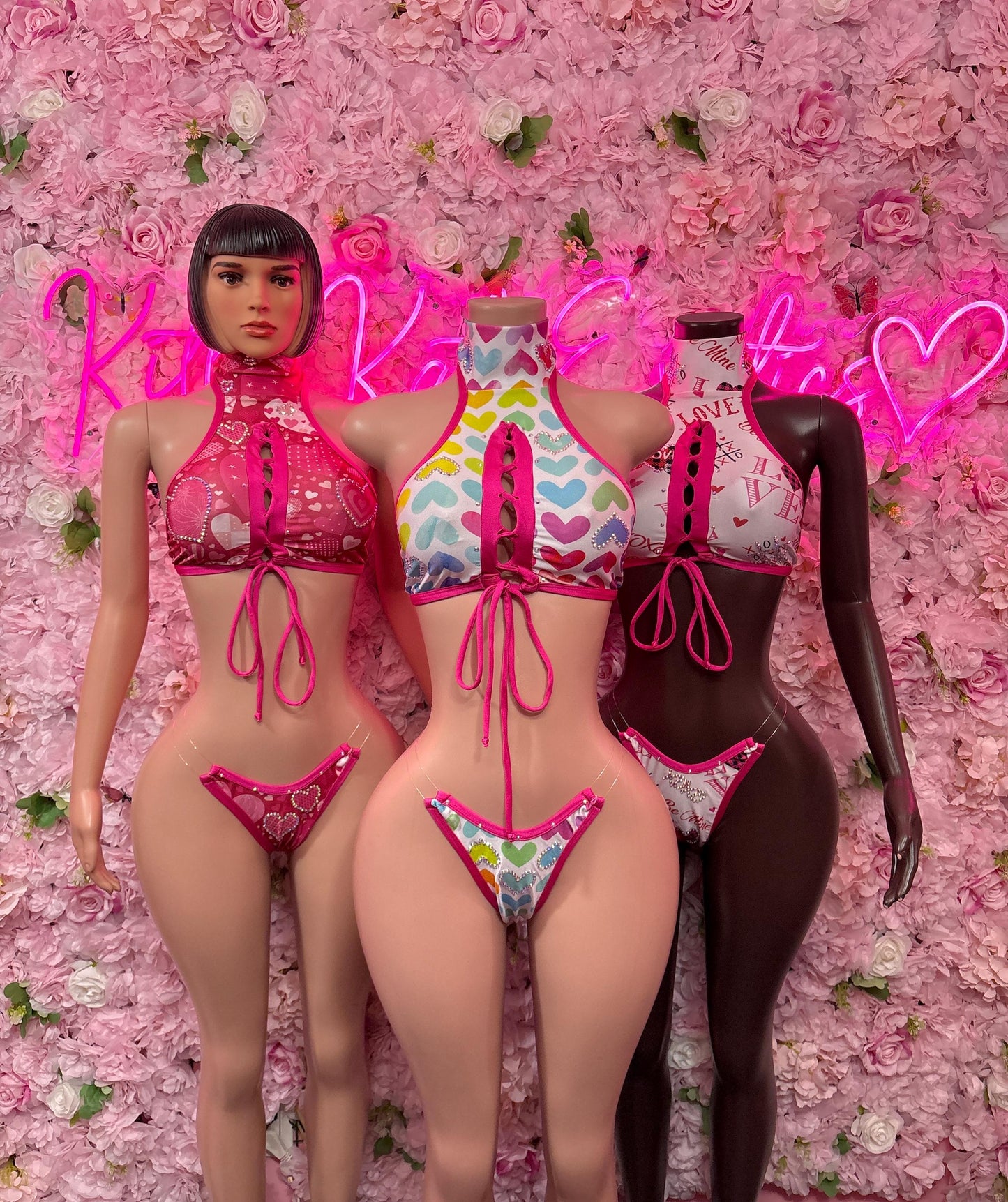 Cute Valentines Day Exotic Dancewear Two-Piece Bodysuit - Sexy Hearts Romantic Outfit for Date Night - Cute Gift for Her