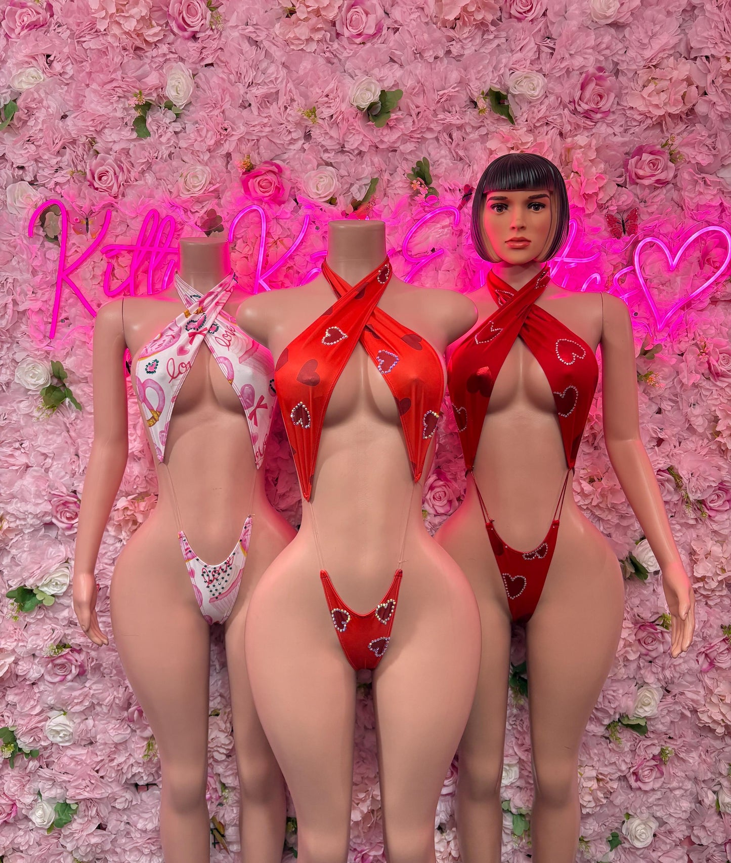 Cute Valentines Day Exotic Dancewear One-Piece Slingshot - Sexy Hearts Romantic Outfit for Date Night - Cute Gift for Her