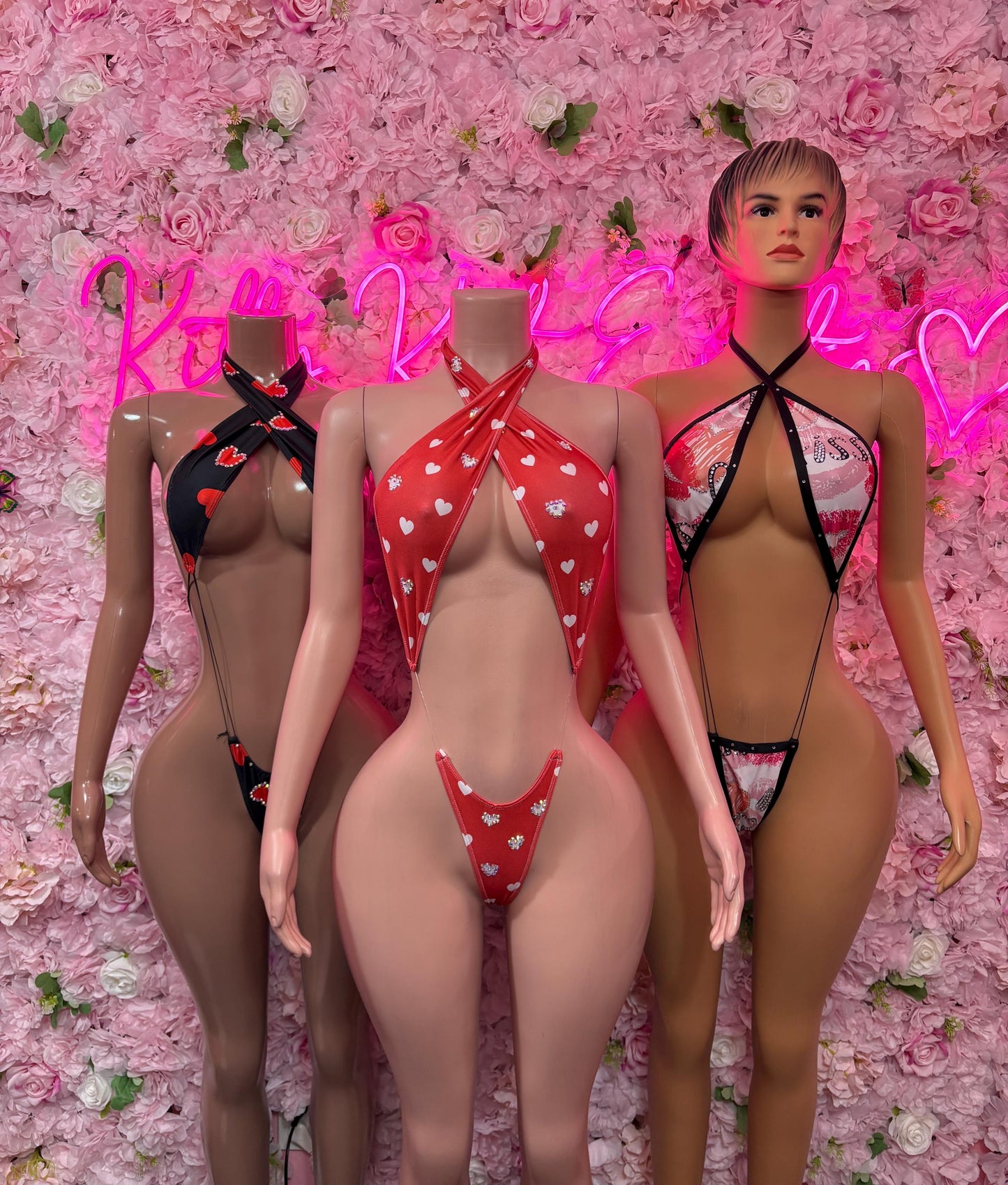 Valentines Day Exotic Dancewear One-Piece Slingshot - Sexy Kisses Romantic Outfit for Date Night - Cute Gift for Her