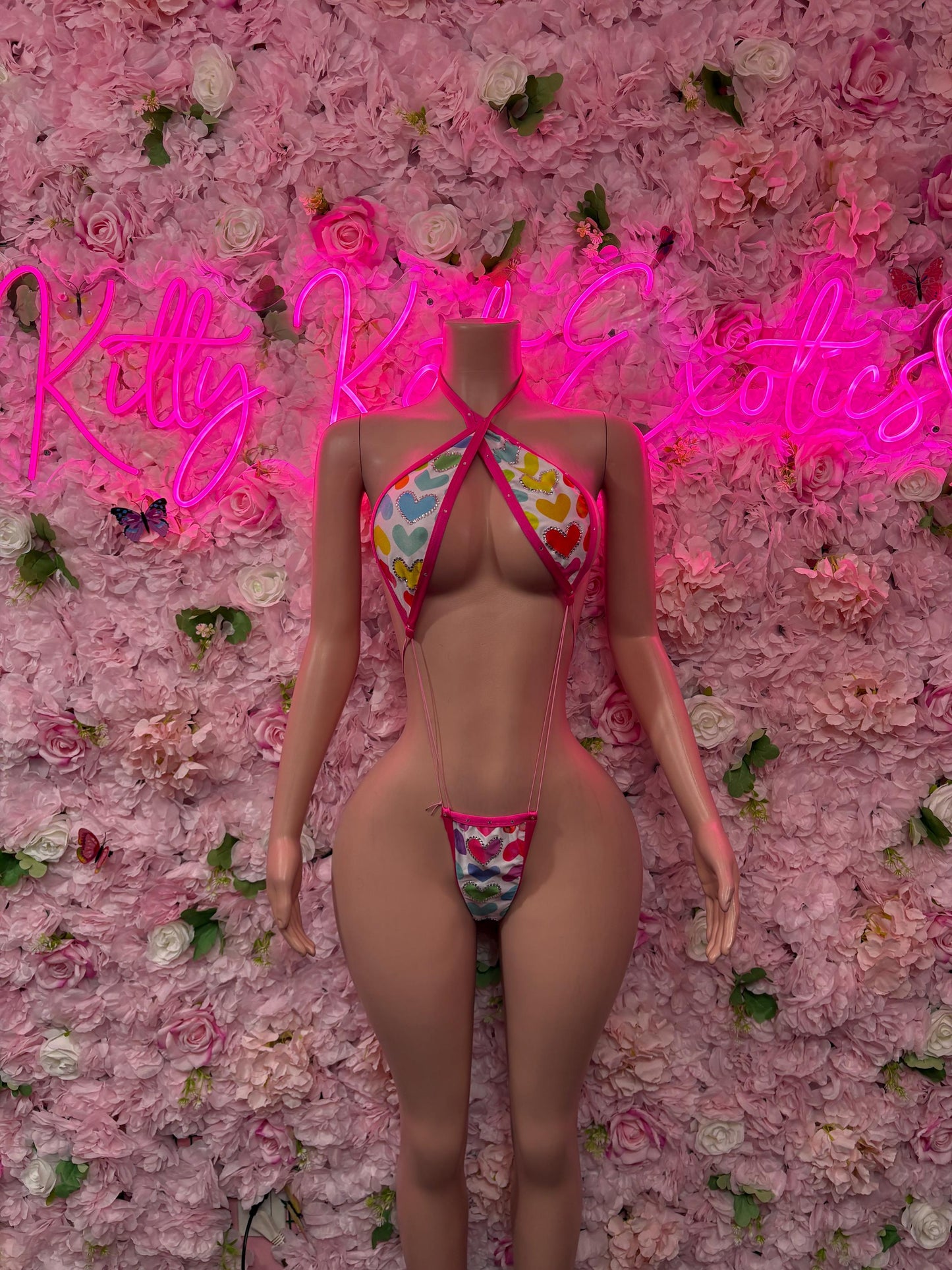 Sexy Valentines Day One-Piece Slingshot Multicolor - Sexy Hearts Romantic Outfit for Date Night - Cute Gift for Her