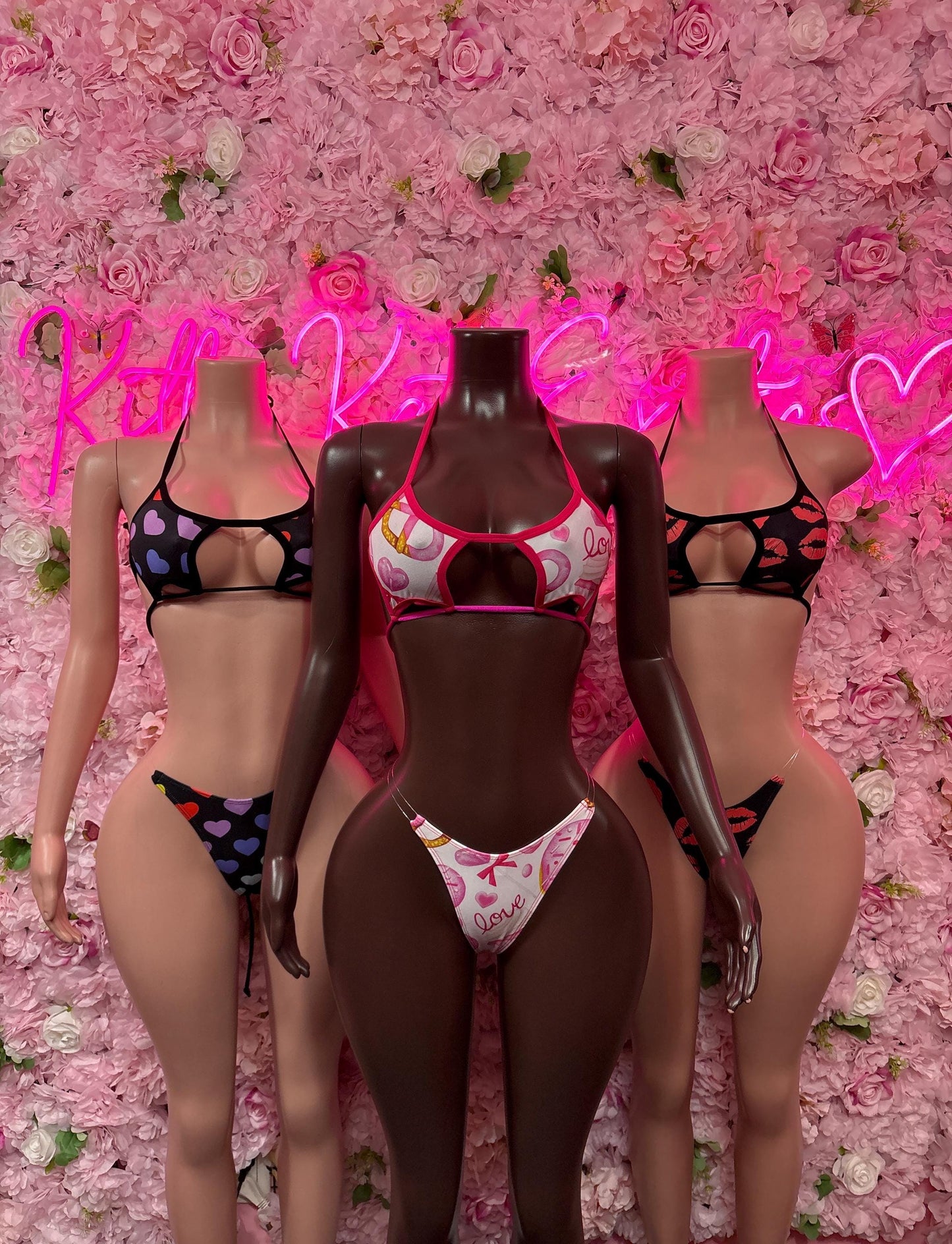 Womens Clothing Valentines Day Two-Piece Bikini - Sexy Hearts Romantic Outfit for Date Night - Cute Gift for Her