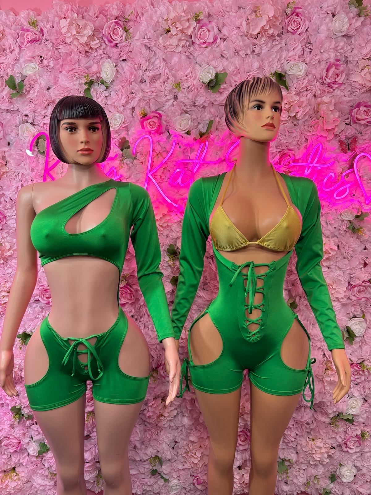 St Patricks Day Green Bottlegirl One Piece, Bodysuit - Exotic Dancewear, Bartender Sexy for Performers, Events, or Special Occasions
