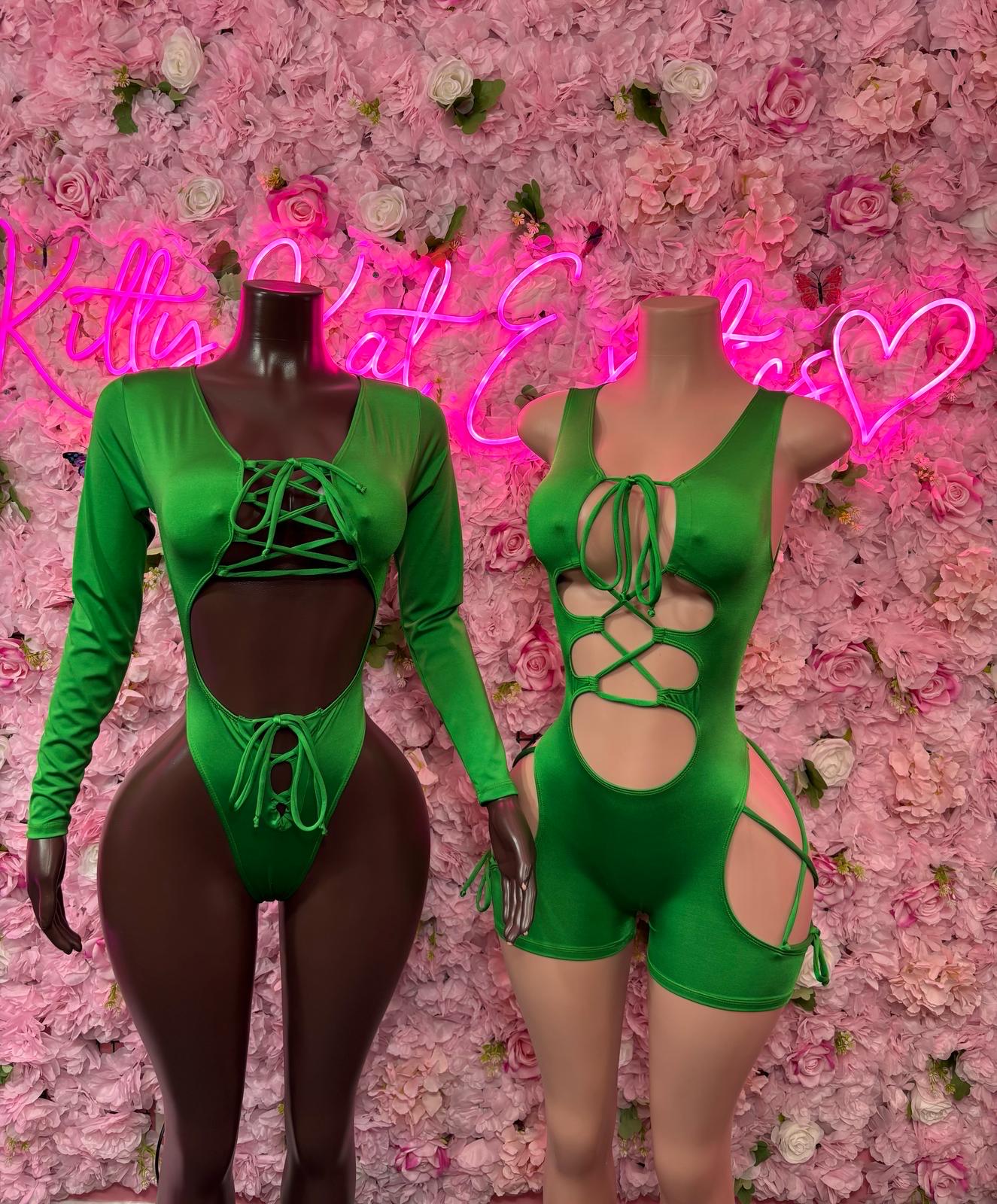 St Patricks Day Green Bottlegirl One Piece, Bodysuit - Exotic Dancewear, Bartender Sexy for Performers, Events, or Special Occasions