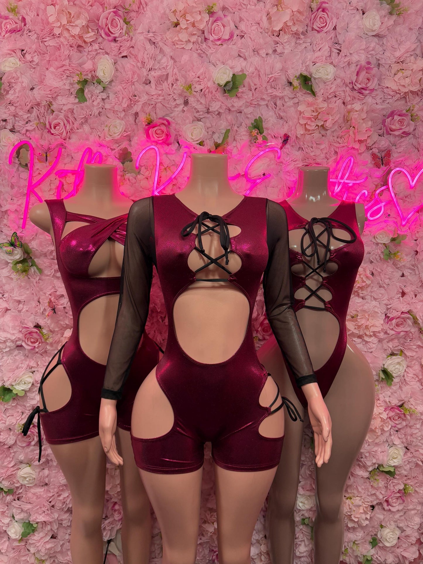 Custom Bottlegirl Outfit One Piece Burgundy Metallic Bodysuit - Exotic Dancewear, Bartender Sexy for Performers, Events