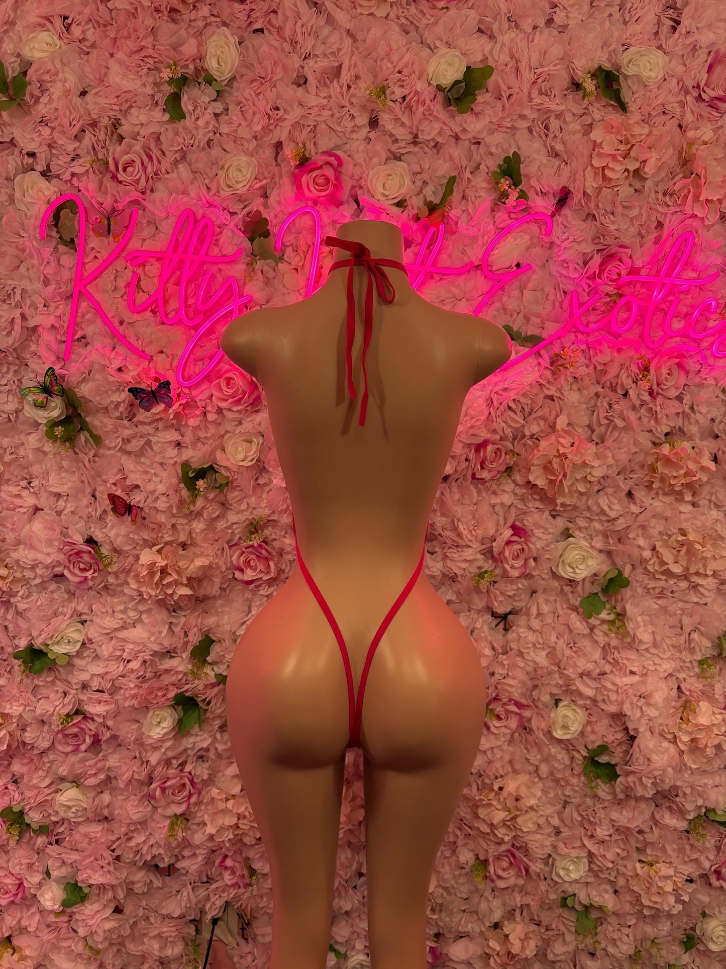 Exotic Dancewear Pink Slingshot Lace Bodysuit Set Stripper Outfit, Clubwear, Rave & Performance Costume