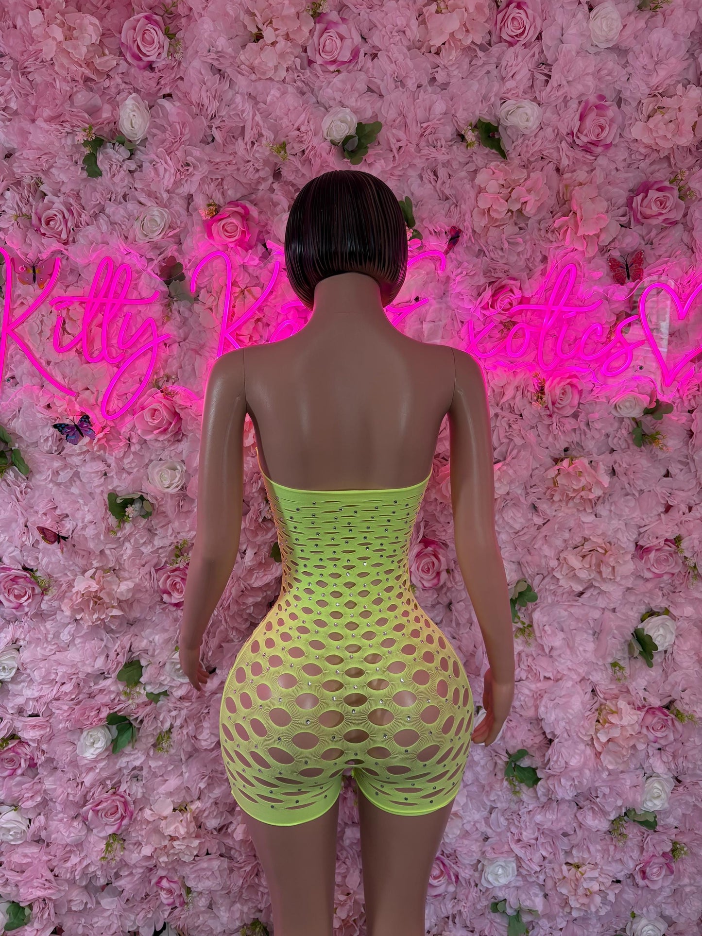 Rave Outfit One Piece Fishnet Neon Yellow Dancewear Exoticwear Festival wear