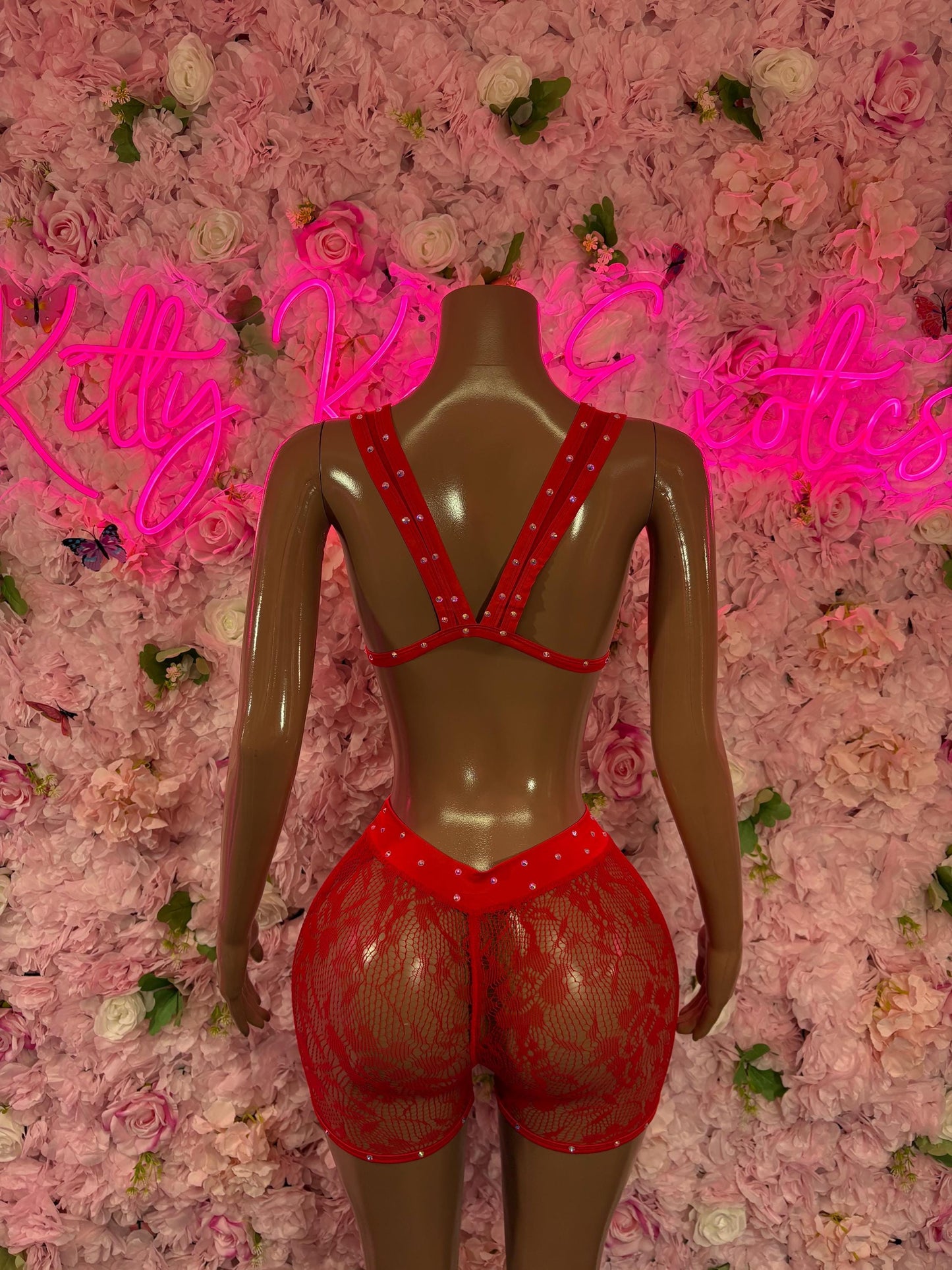 Exotic Dancer Two-Piece Fishnet Bodysuit - Red | Exotic Dancewear for Performers, Raves, & Festival Clothing