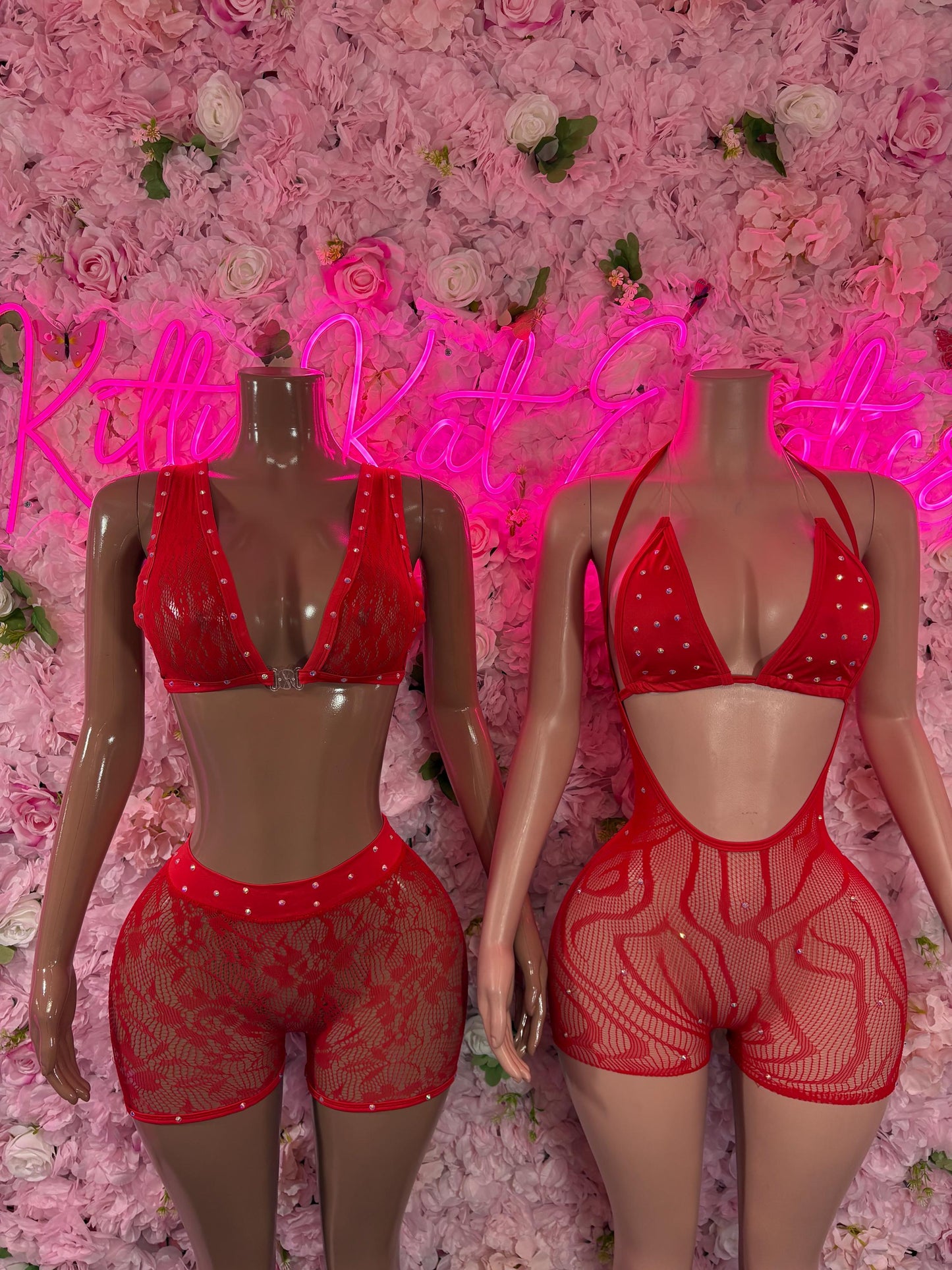 Exotic Dancer Two-Piece Fishnet Bodysuit - Red | Exotic Dancewear for Performers, Raves, & Festival Clothing