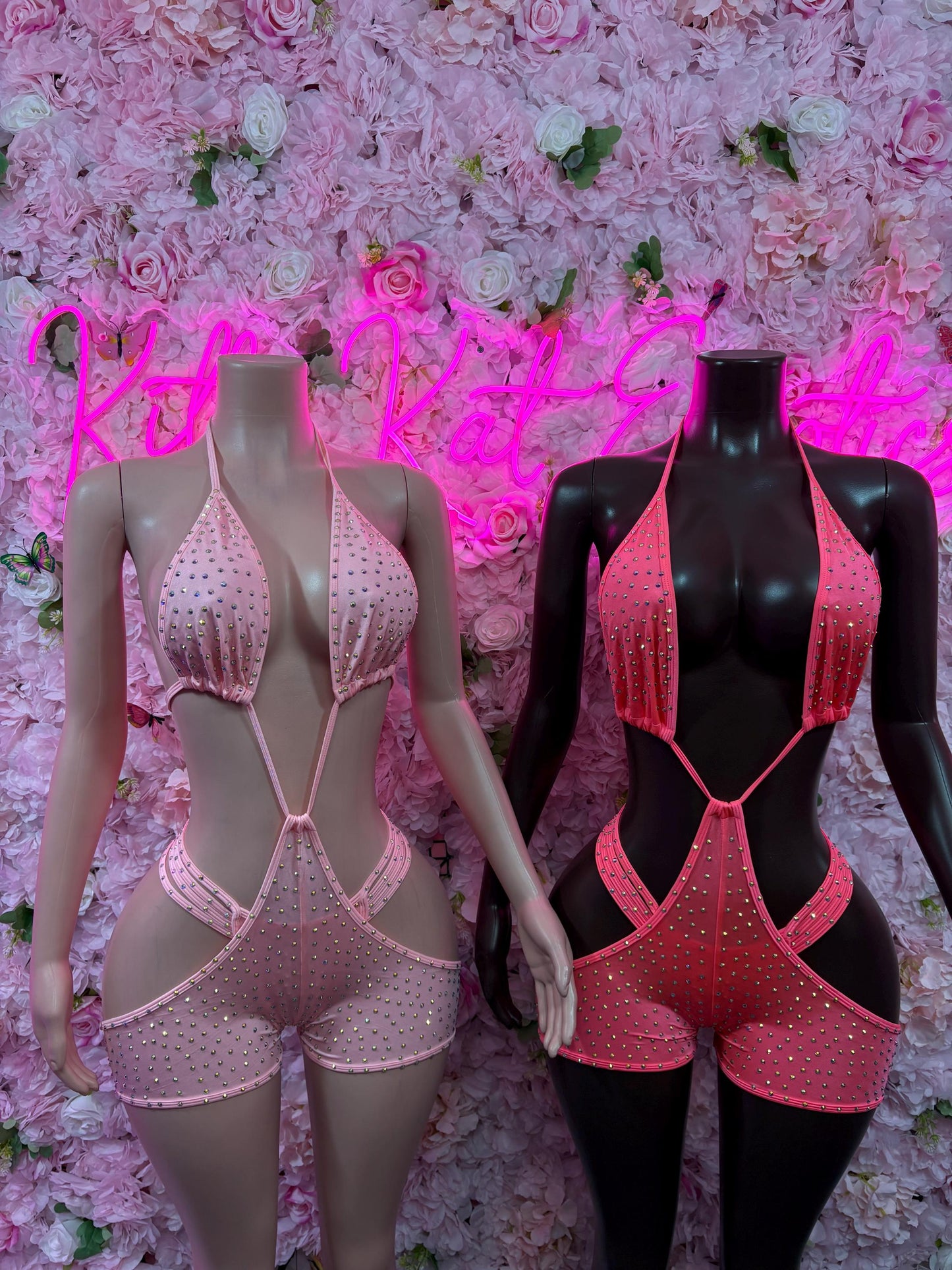 Exotic Dancewear One-Piece Coral Rhinestone Bodysuit Bartender | Exotic Dancewear Festival wear Rave Outfit