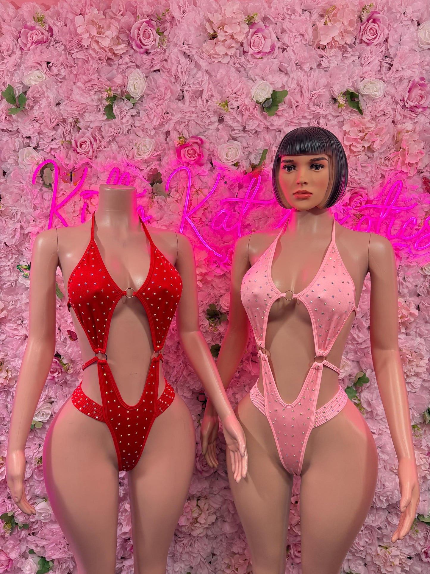 Bottlegirl One-Piece Red Rhinestone Bodysuit Bartender | Exotic Dancewear Festival wear Rave Outfit