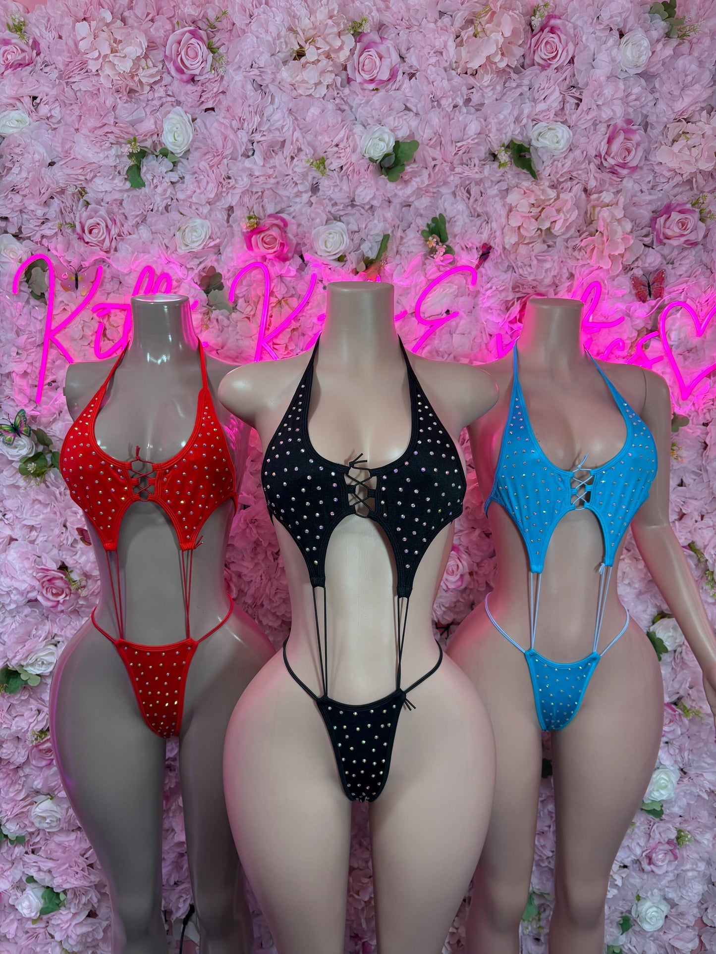 Rave Outfit Women One-Piece Blue Rhinestone Slingshot Bartender | Exotic Dancewear Festival wear Rave Outfit