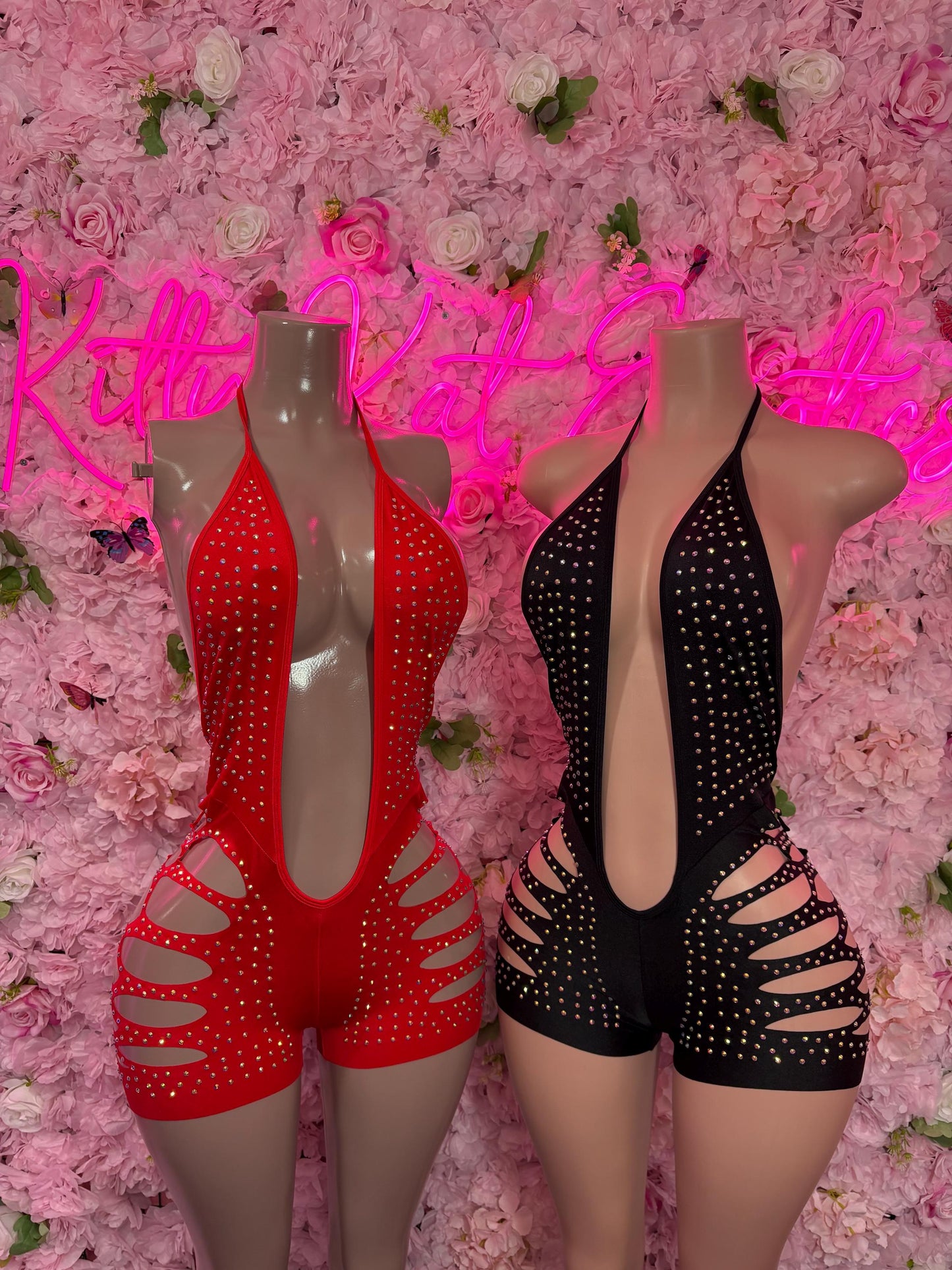 Rhinestone Bodysuit One-Piece Black | Exotic Dancewear Festival wear Rave Outfit