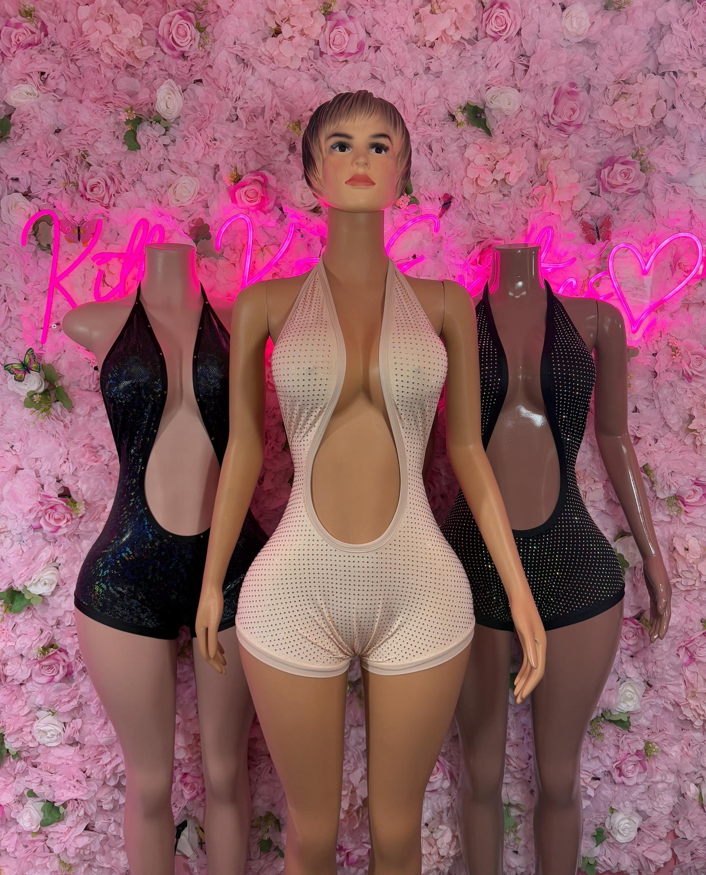 Exotic Dancewear One-Piece Nude Rhinestone Bodysuit Rave Outfit | Festival wear