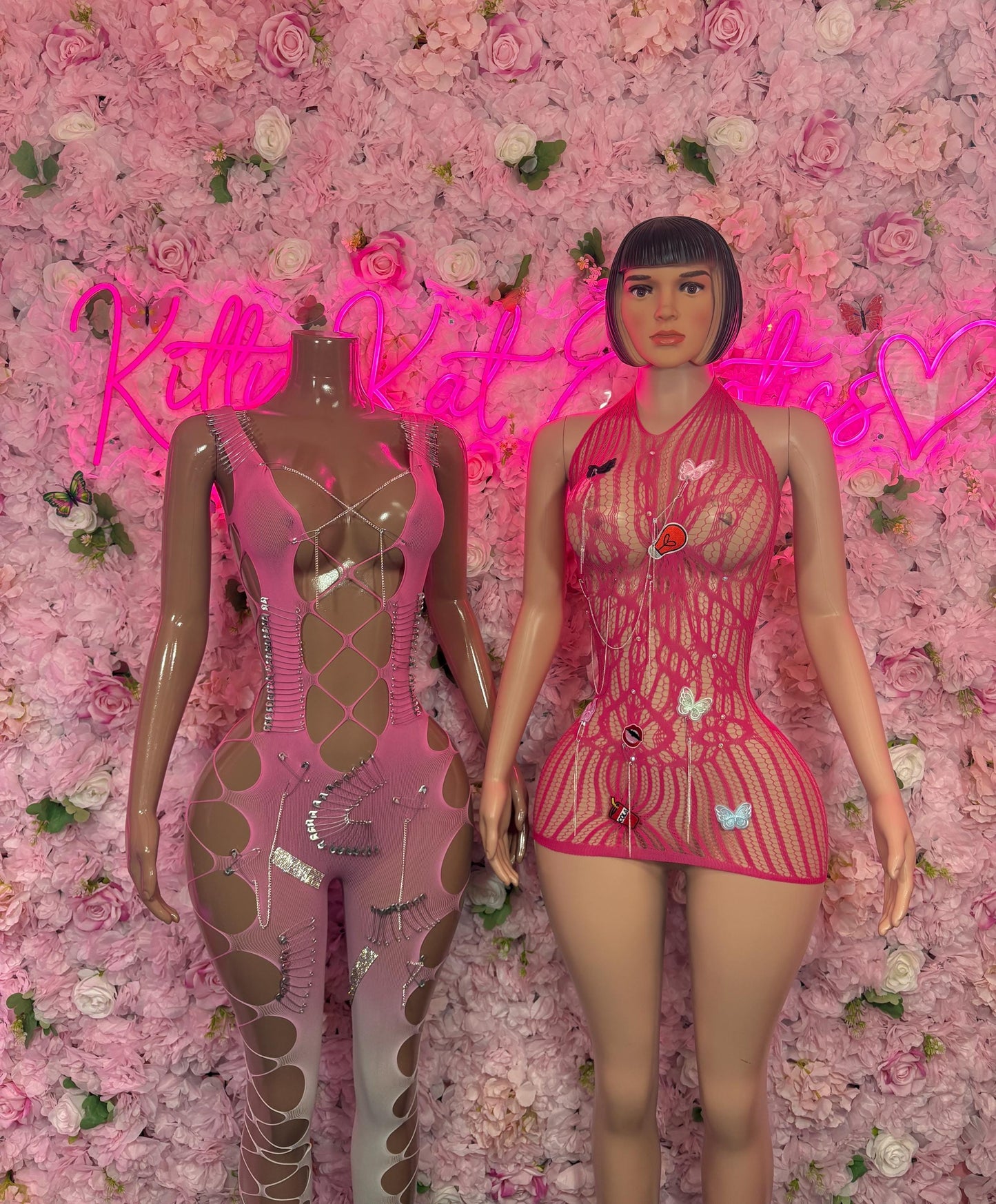 Custom Exotic Dancewear One-Piece Pink Fishnet Bodysuit Rave Outfit | Festival wear