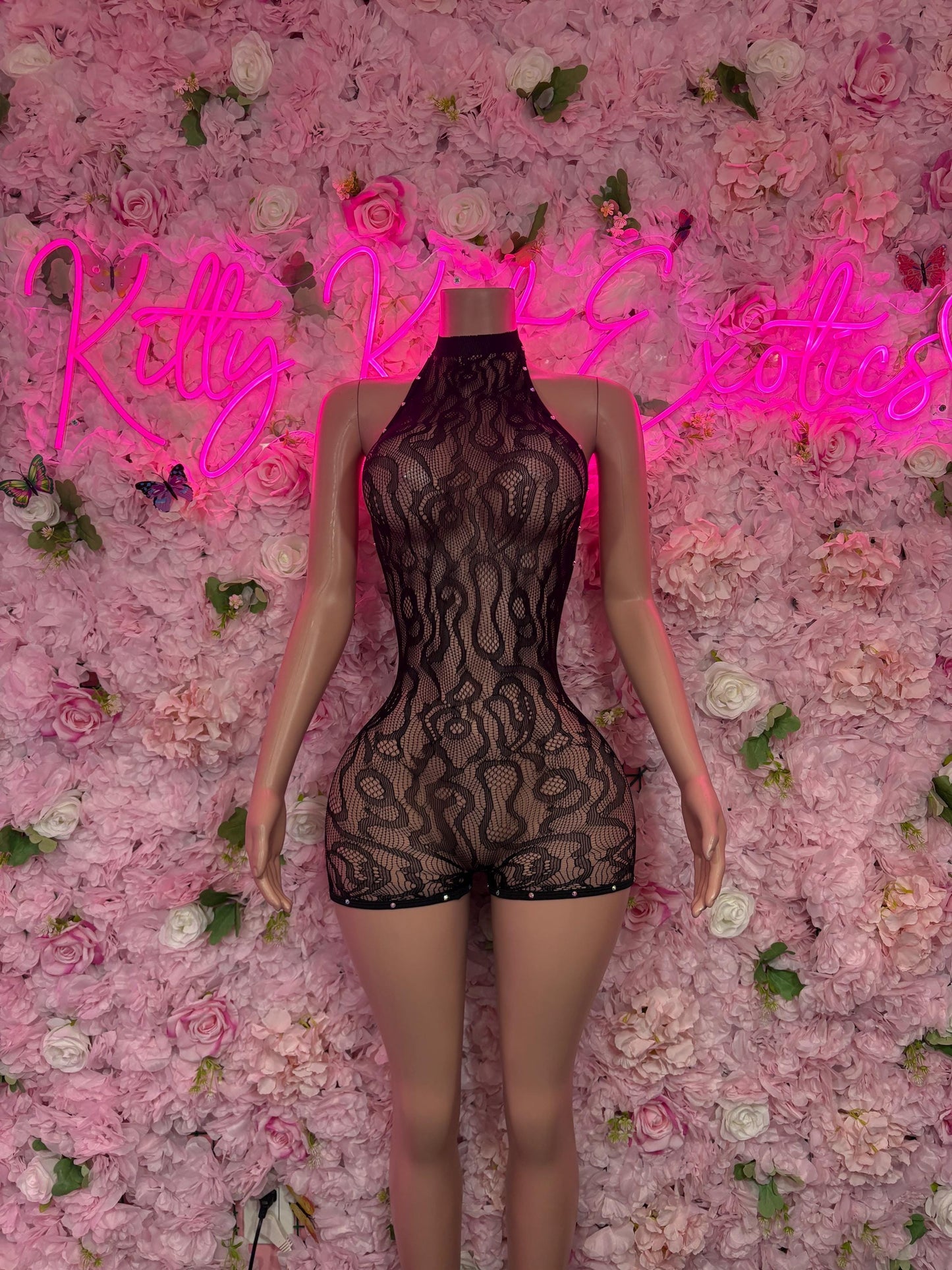 Exotic Dancewear One-Piece Black Fishnet Bodysuit Rave Outfit | Festival wear