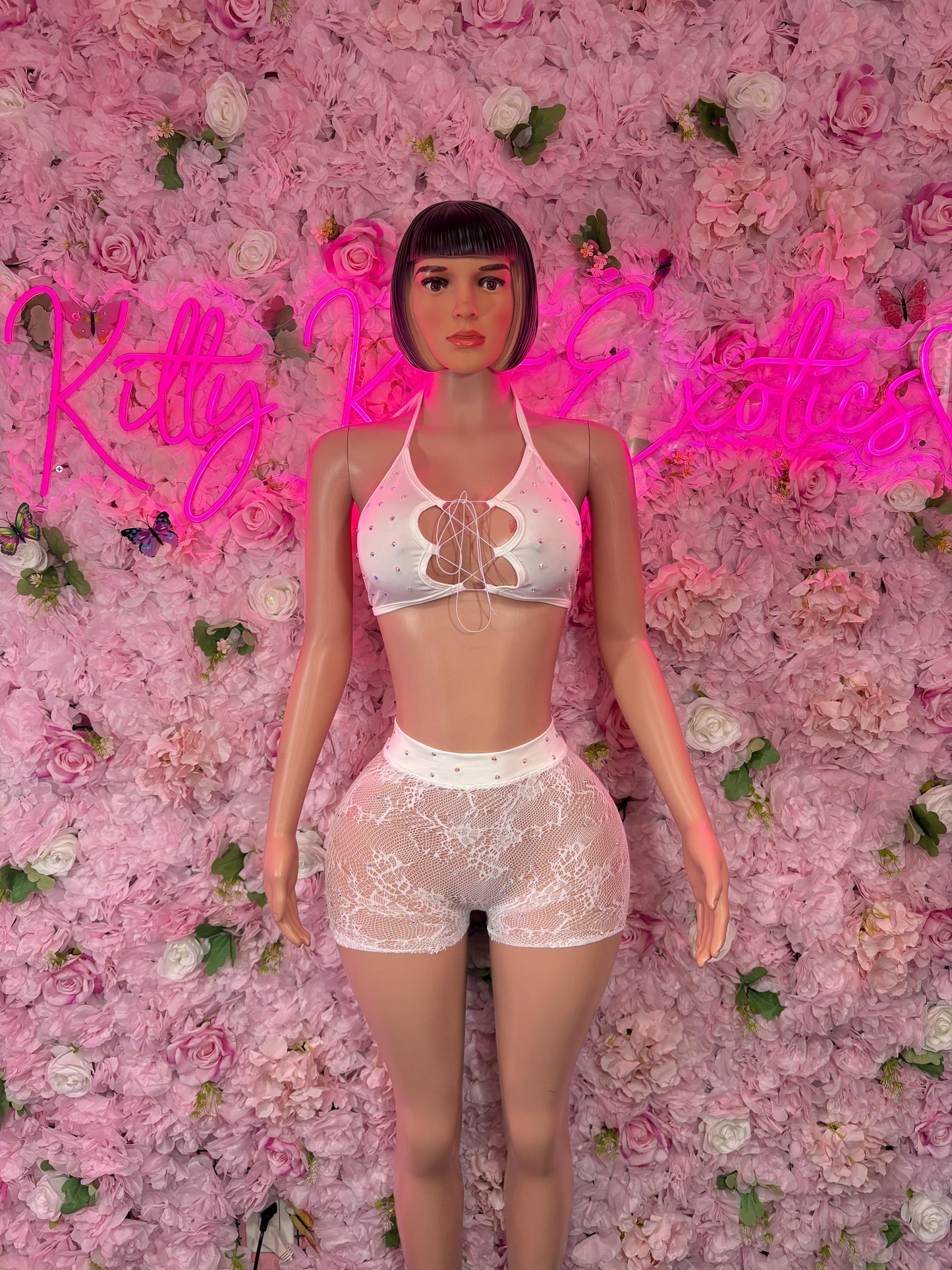 Exotic Dancewear Two-Piece White Fishnet Bodysuit Rave Outfit | Festival wear