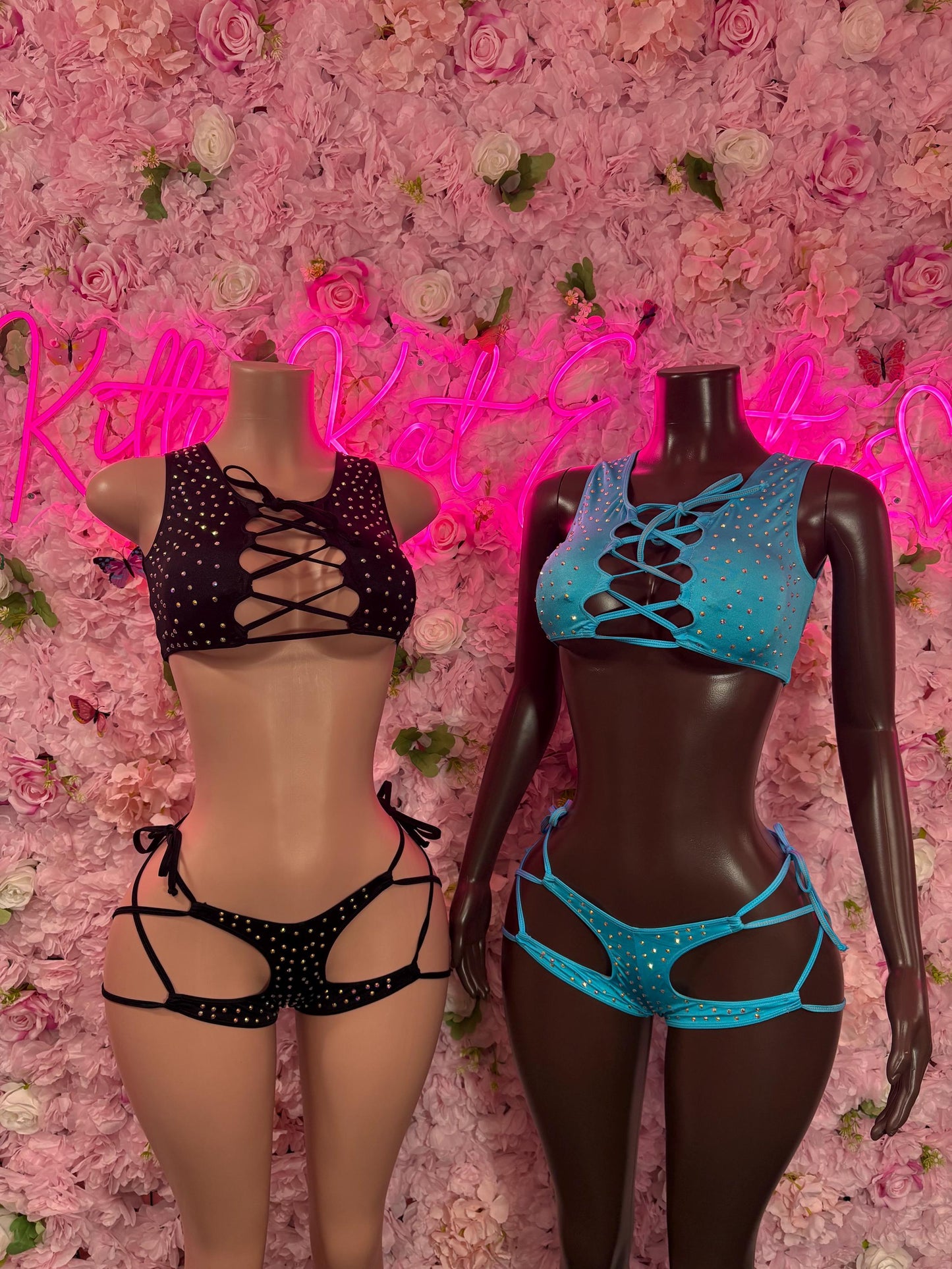 Exotic Dancewear Two-Piece Black Rhinestone Bodysuit Rave Outfit | Festival wear