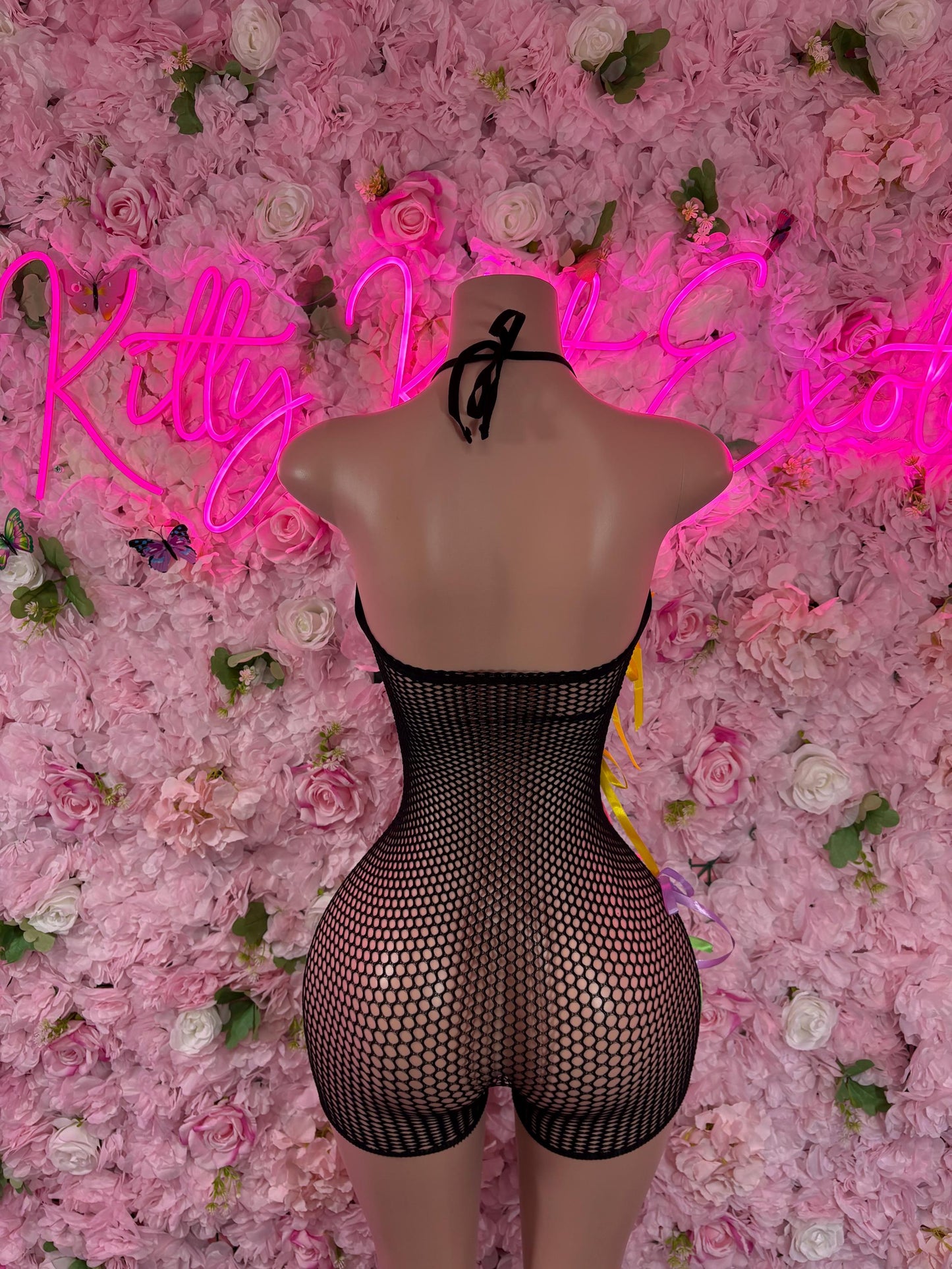 Rave Outfit One Piece Fishnet Black Ribbon Bodysuit Dancewear Exotic Wear Festival Wear