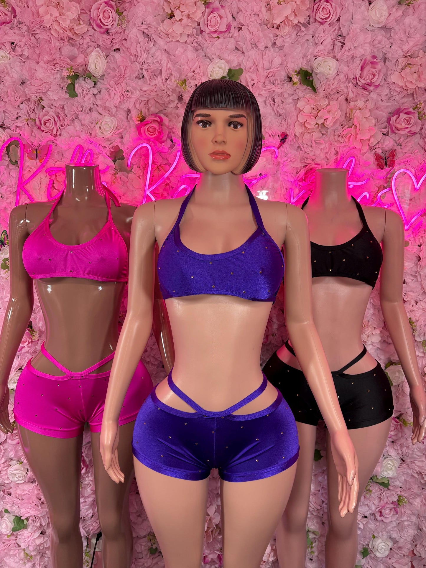 Rave Outfit Two Pice Set Black Crop Top | Festival Outfit | Sexy Dancewear | Exotic Clubwear | Bottle Girl Outfit