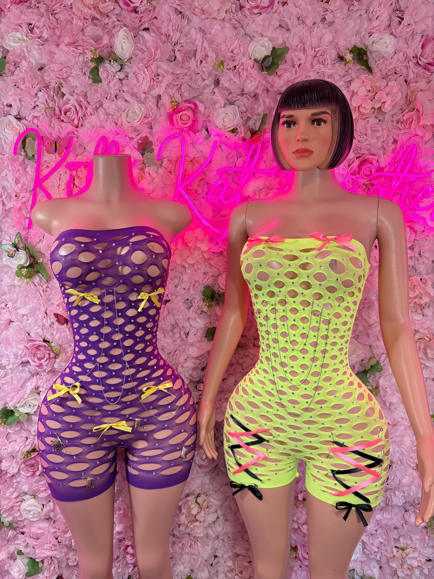 Rave Outfit One Piece Fishnet Neon Yellow Dancewear Exoticwear Festival wear