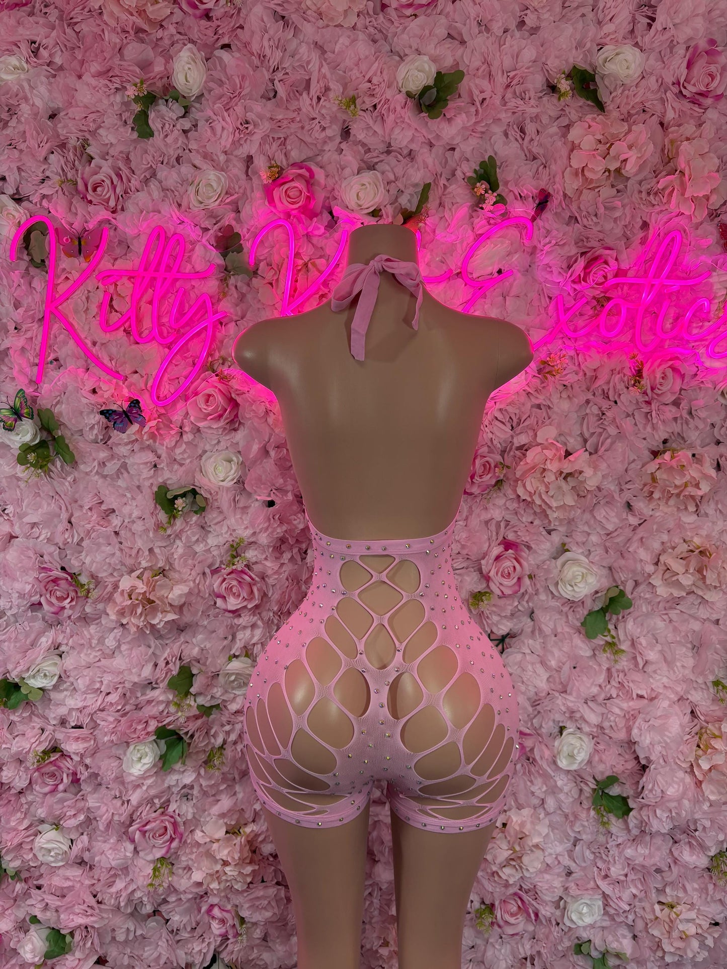 Exotic Dancewear - One Piece Fishnet Pink - Ravewear, Festival Outfit, EDM Dancewear