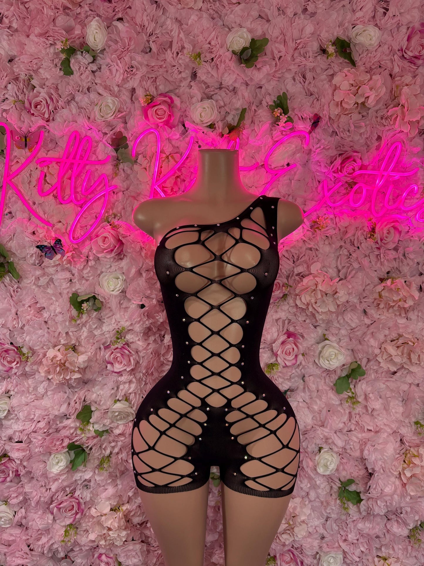 Exotic Dancewear - One Piece Fishnet Black - Ravewear, Festival Outfit, EDM Dancewear