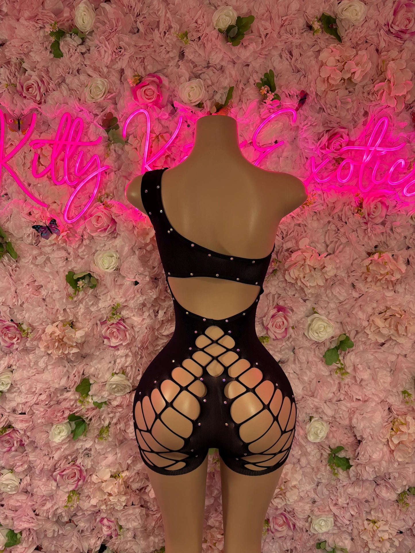 Exotic Dancewear - One Piece Fishnet Black - Ravewear, Festival Outfit, EDM Dancewear