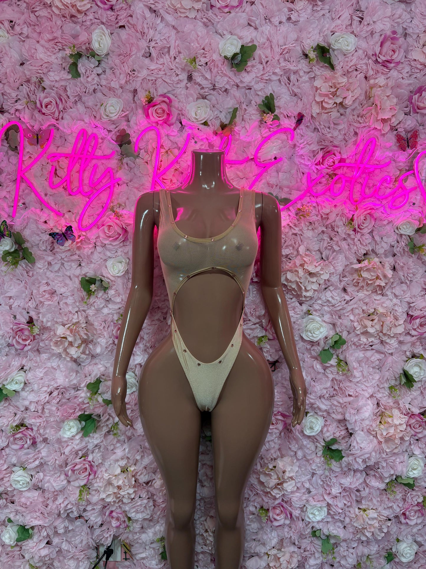 Exotic Dancewear One Piece Nude Bodysuit - Rave Oufit, Bartender Sexy for Performers, Events