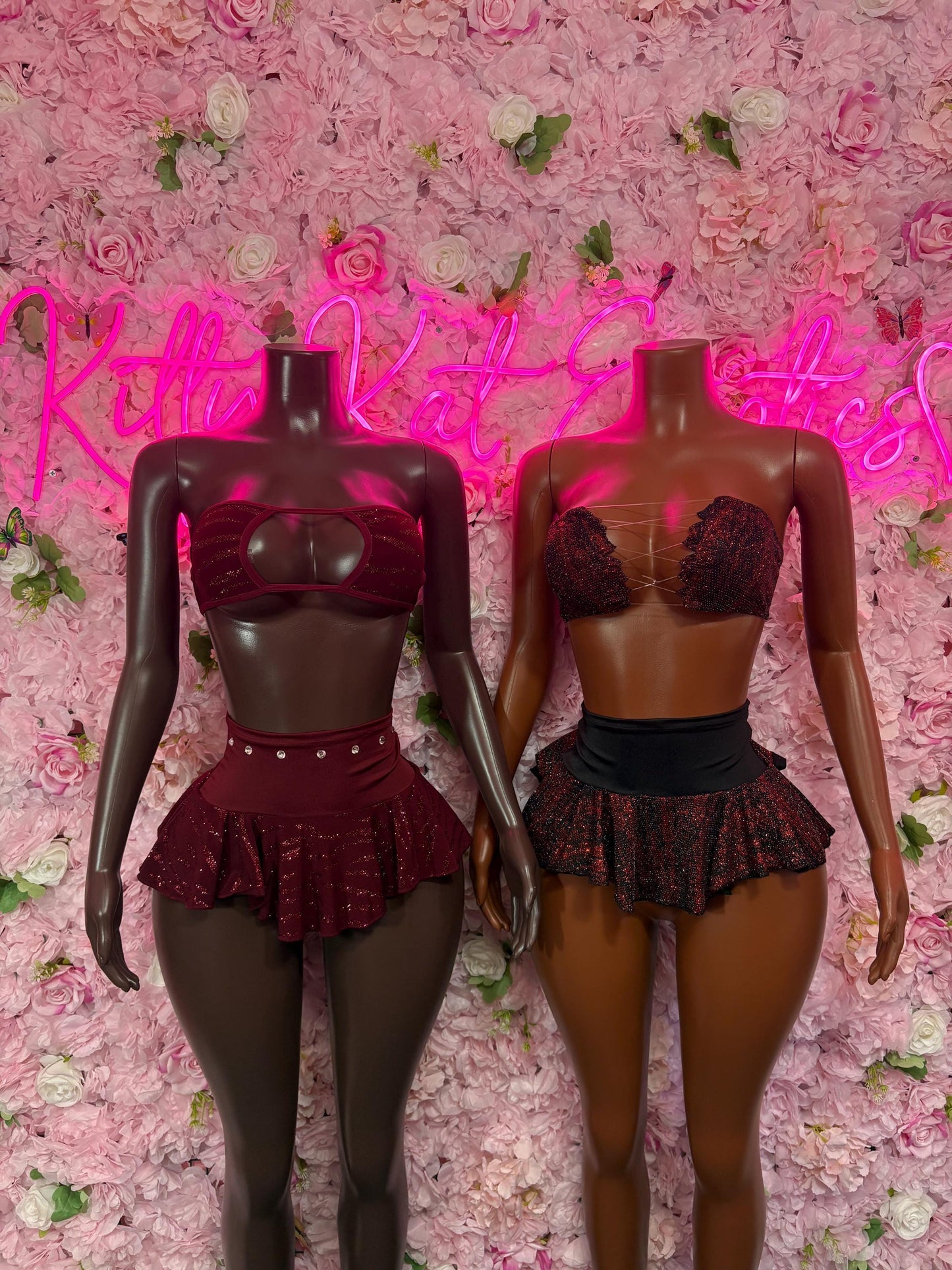 Rave Outfit - Two Piece Skirt Set Burgundy - Ravewear - Sexy Festival Outfit, Clubwear, Performance Costume, EDM Party Rave Outfit