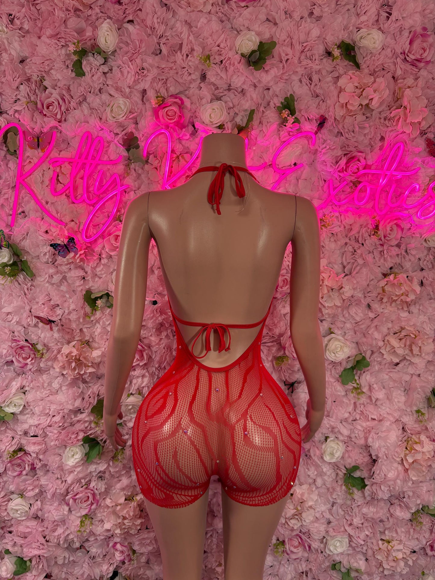 Exotic Dancer Two-Piece Fishnet Bodysuit - Red | Exotic Dancewear for Performers, Raves, & Festival Clothing