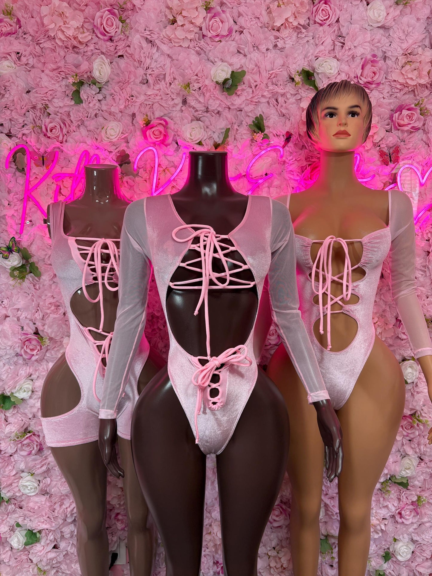 Rave Outfit - Bottlegirl One Piece Bodysuit Pink Velvet - Sexy Performance Costume, Exotic Dancewear, Bold Dance Outfit